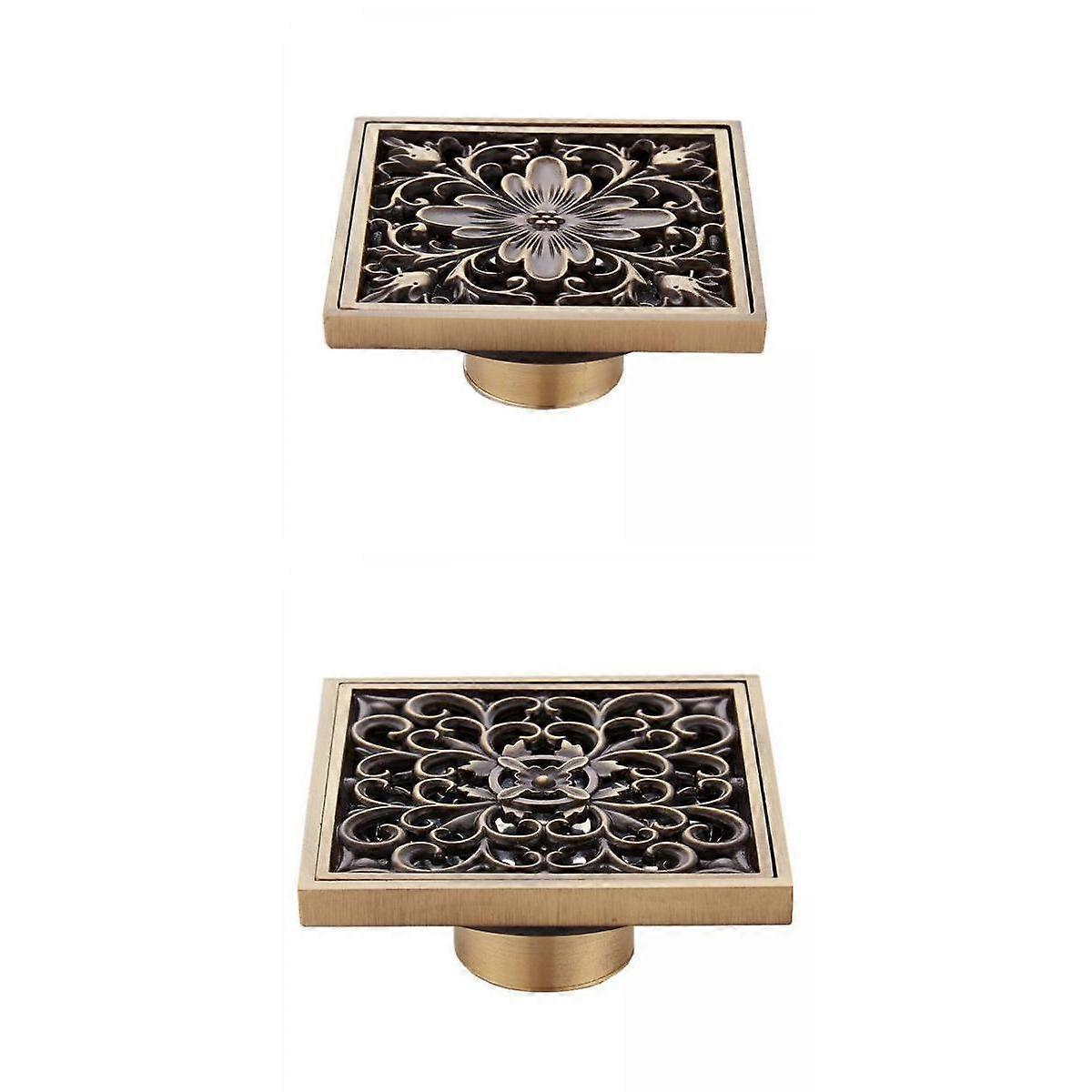 2pcs Square Brass Shower Floor Drain Drain Grate Deodorant Removable Kitchen