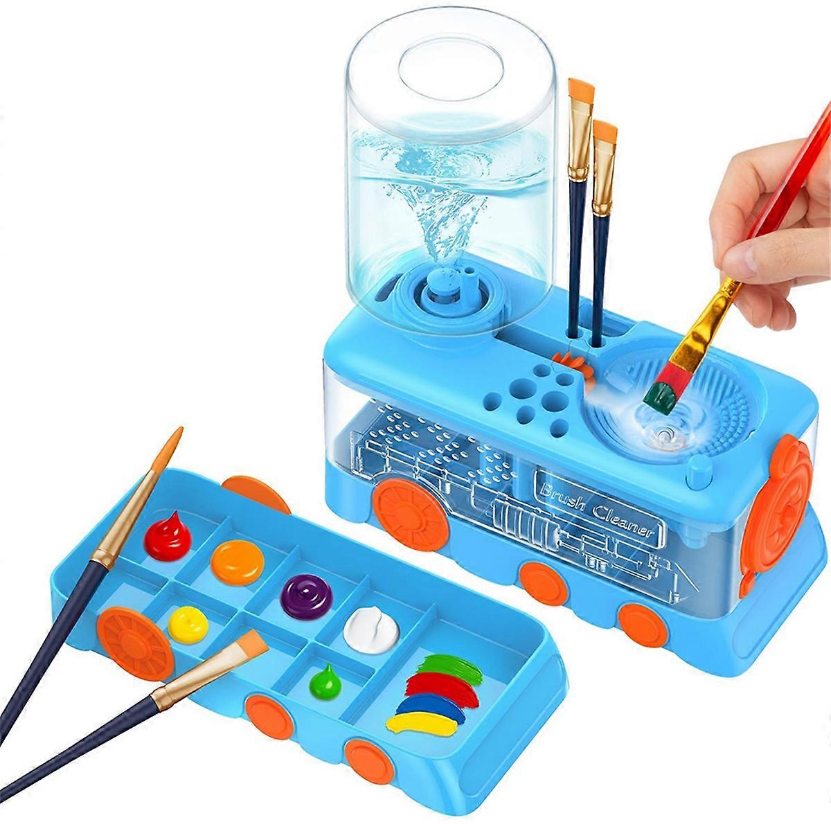 Upgraded Cartoon Paint Brush Cleaner with Tray, Holder & Drain for Acrylic and Watercolor Painingts