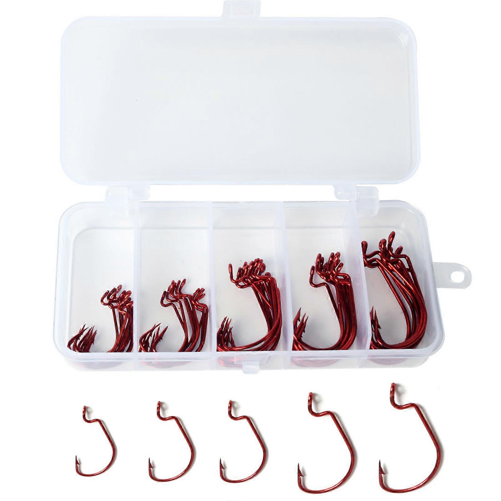50pcs Fishing Hooks Offset Worm Hooks High Carbon Steel Fish Hooks with Plastic Box