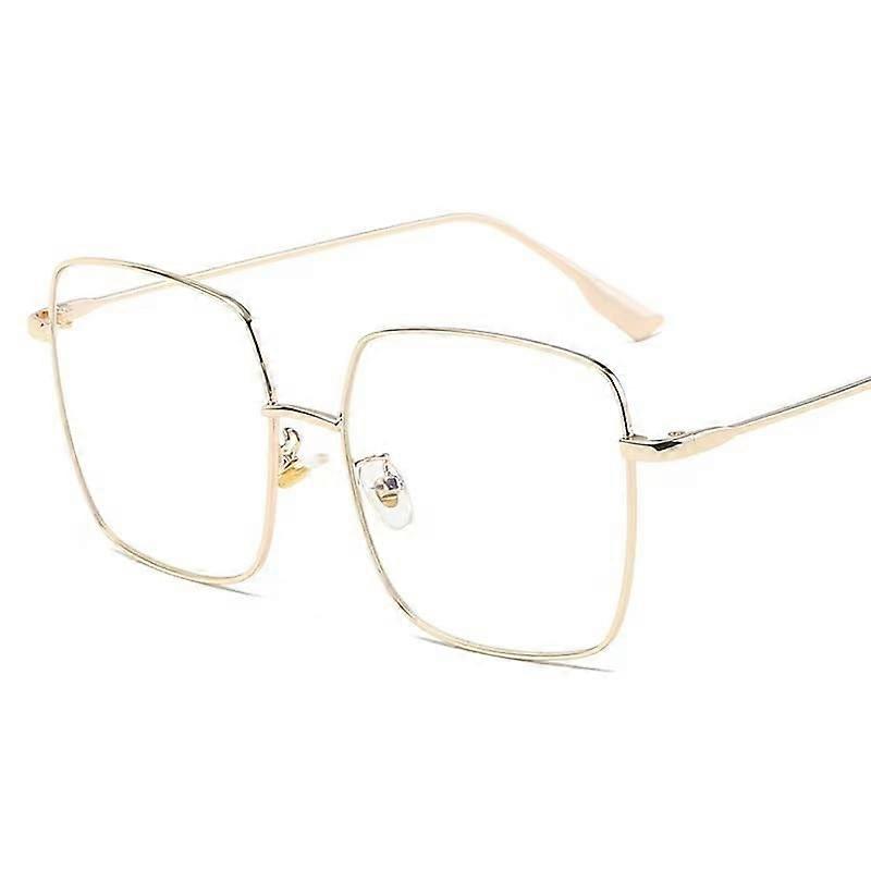 Oversized Metal Square Reading Glasses - Wire Frame Blue Light Blocking Readers, Large Golden Anti Glare Eyeglasses +200 Size