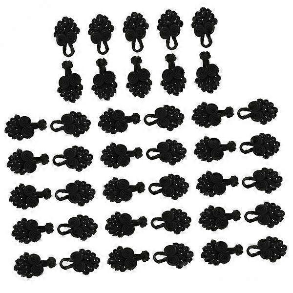 2x 20 Sets Beaded Chinese Knot Frog Buttons Closure for DIY Clothes Decor Black