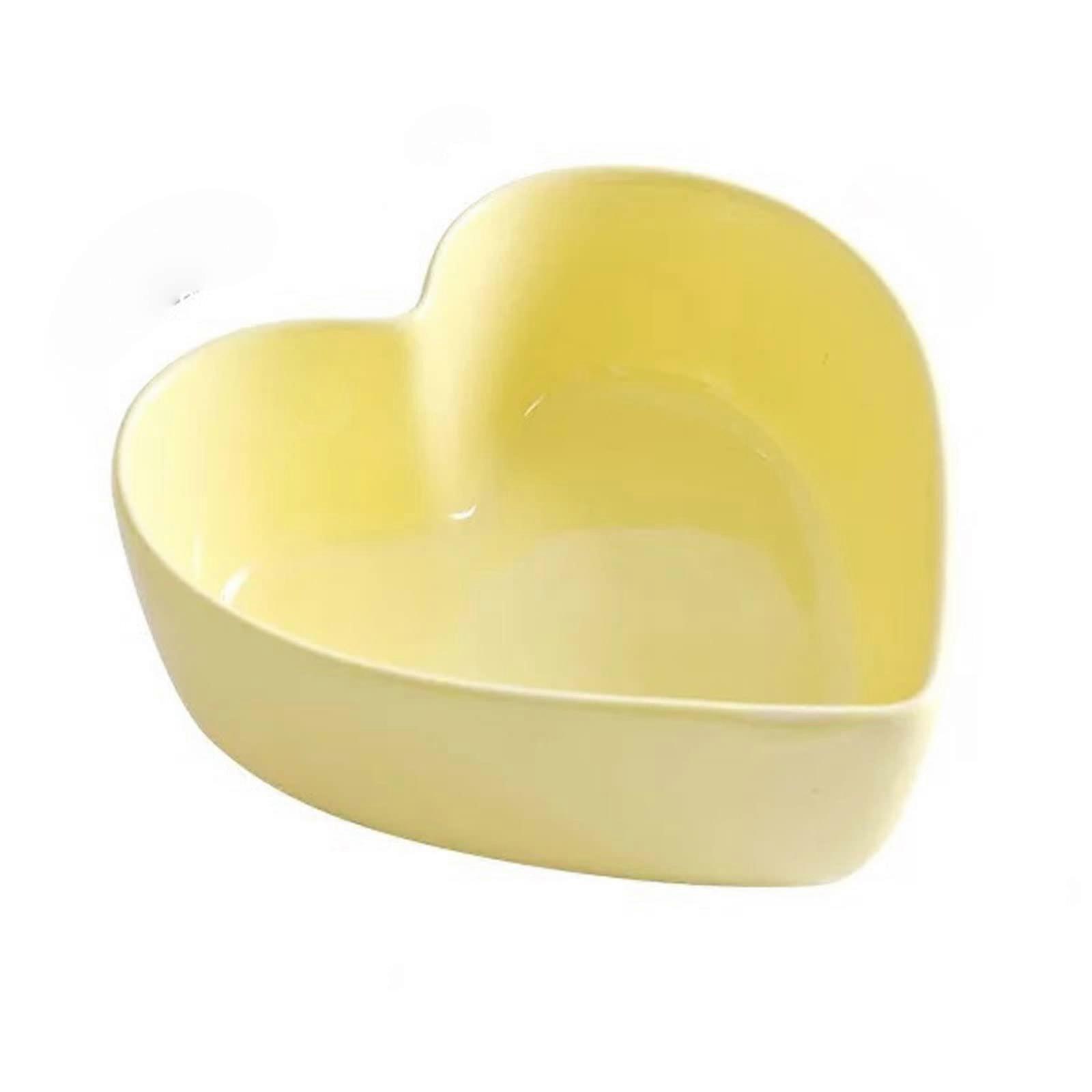 Ceramic Salad Bowl, Heart Shaped Design, Candy Color for Breakfast Cereal, Fruit, Dessert, Soup, Pasta, Yellow