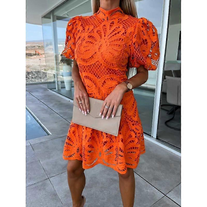 Summer Embroidered Lace Dress Women Sexy Hollow Out Elegant Party Short Dresses  Women Casual Vintage Fashion Puff Short Sleeve Dress 581 | Fruugo IE