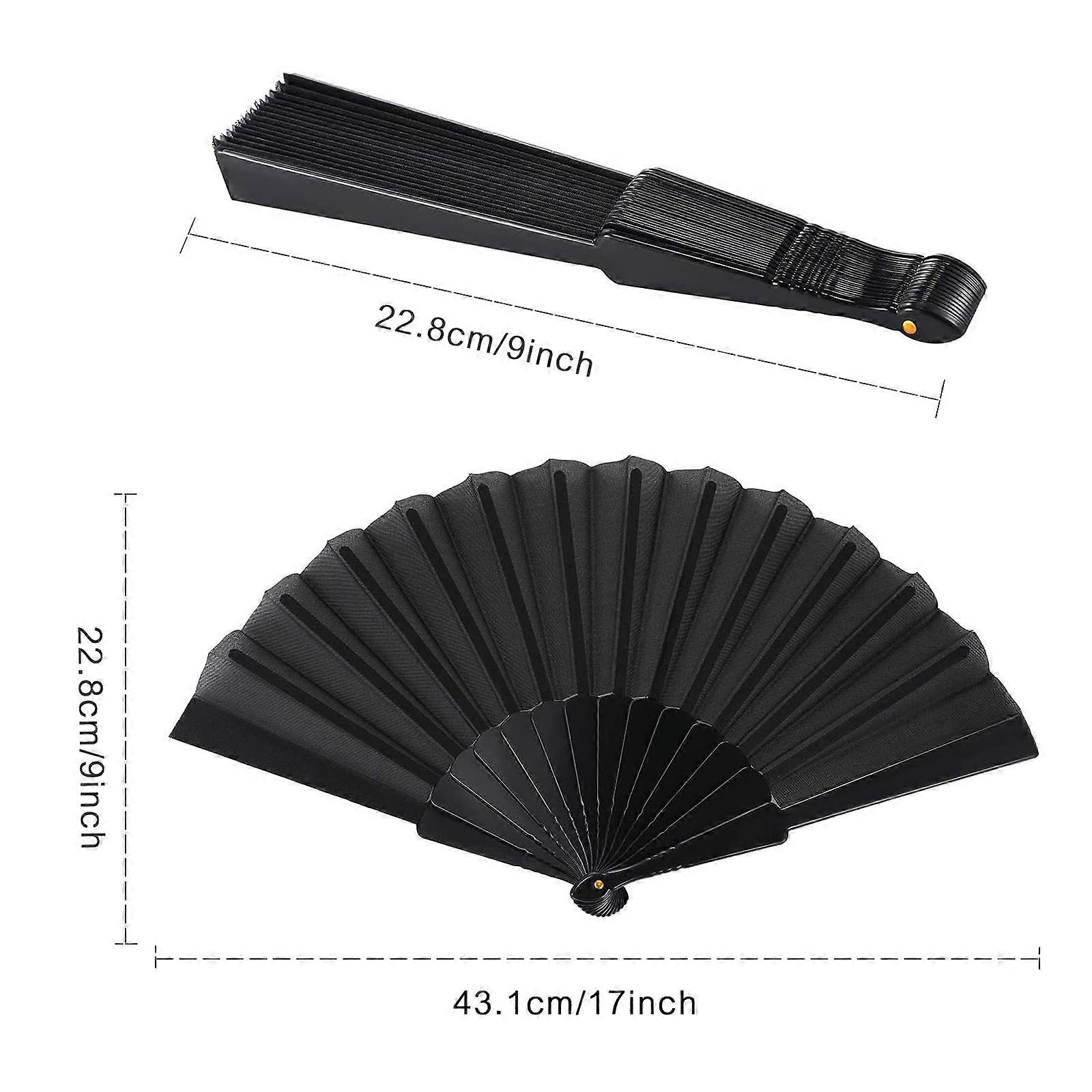 Tai Chi Folding Fan 4 Pcs Black Folding Fan Silk Folding Fan with Bamboo Handle Prop for Male/Female Dance Performance