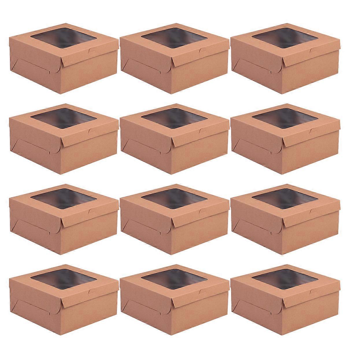 Cake Packaging Box Kraft Paper 4 Grids For Birthday Party 12Pcs