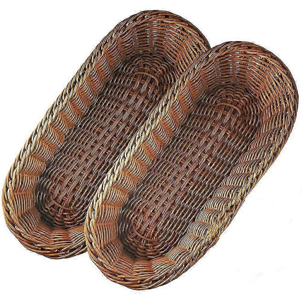 2 Pcs Imitation Rattan Woven Bread Baskets for Baking Display of Vegetables and Fruits, Suitable for Any Brand