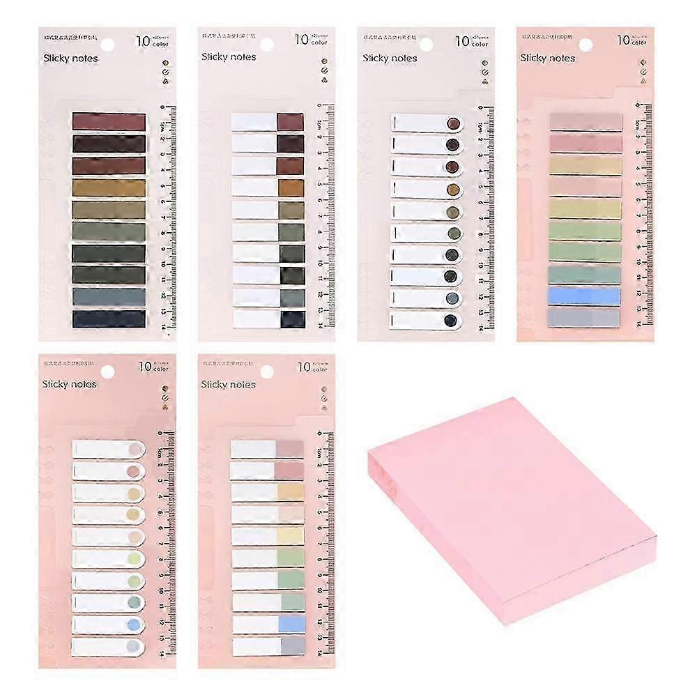 Set of 6 Post-it Notes, Color Self-adhesive Marker Bookmark Labels Paper Tape Ruler Cards, Self-adhe