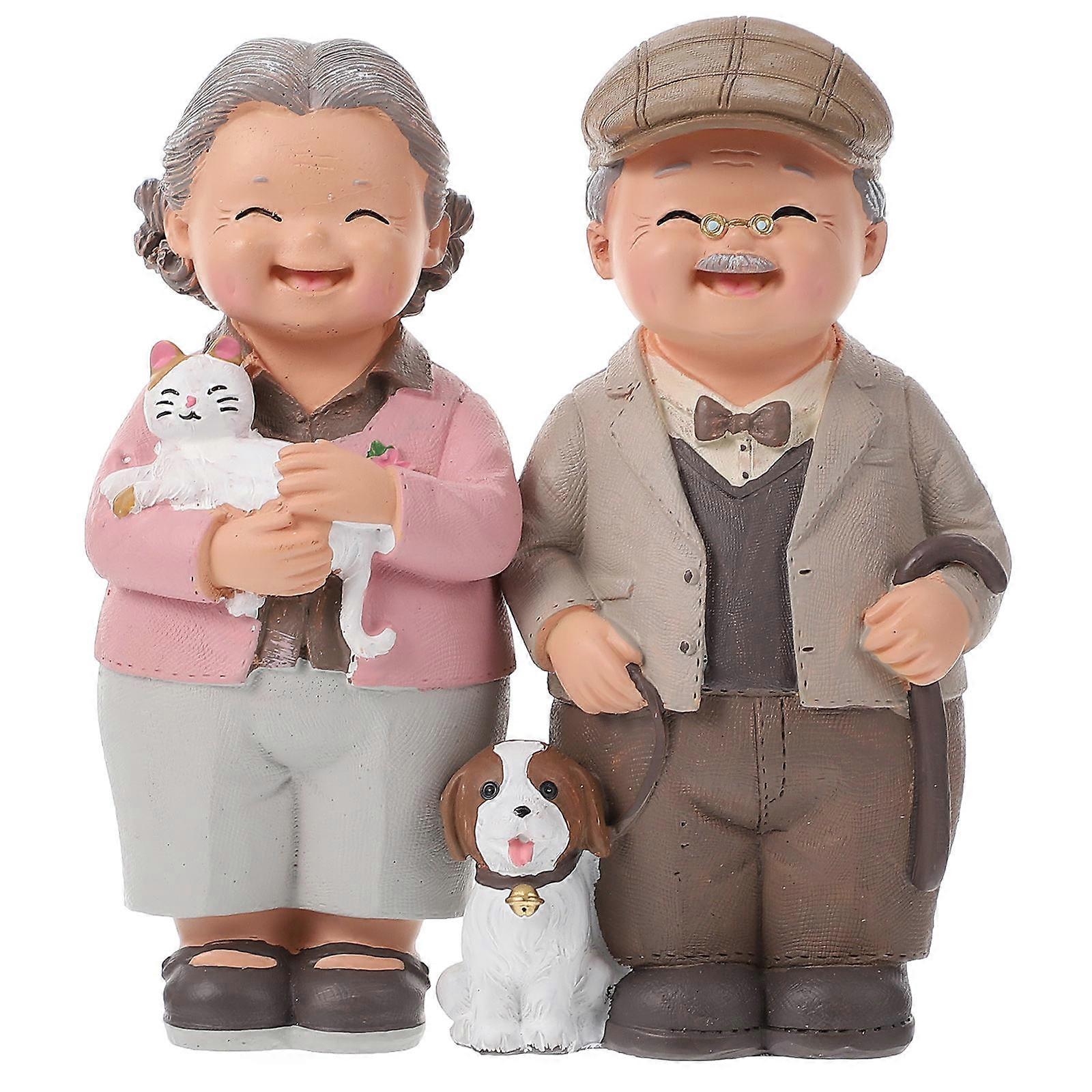 1 Set Elderly Couple Resin Statue for Decoration