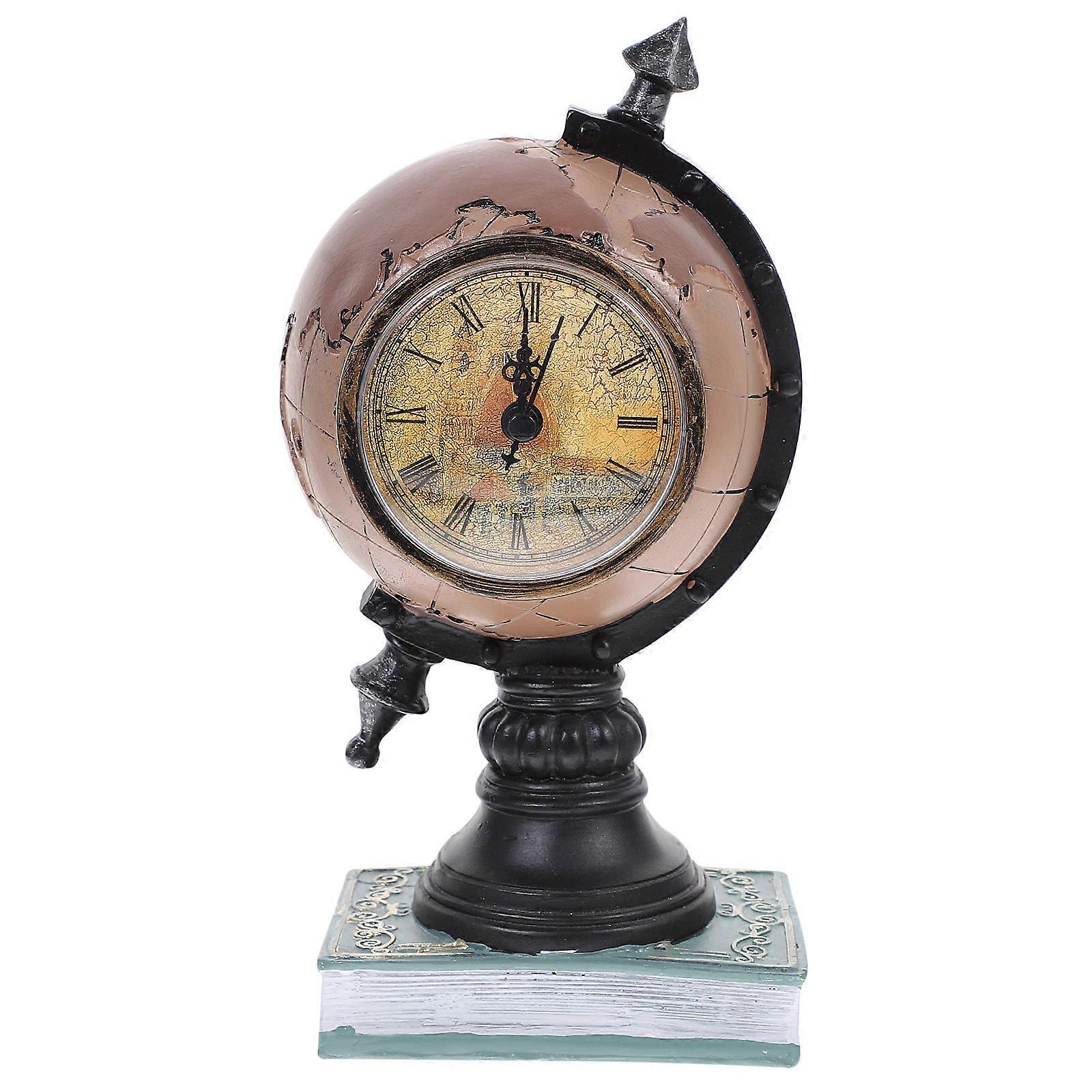 Desktop Decoration Globe Shape Clock Antique Green Resin Home Desktop Adornment Time Display 1Set