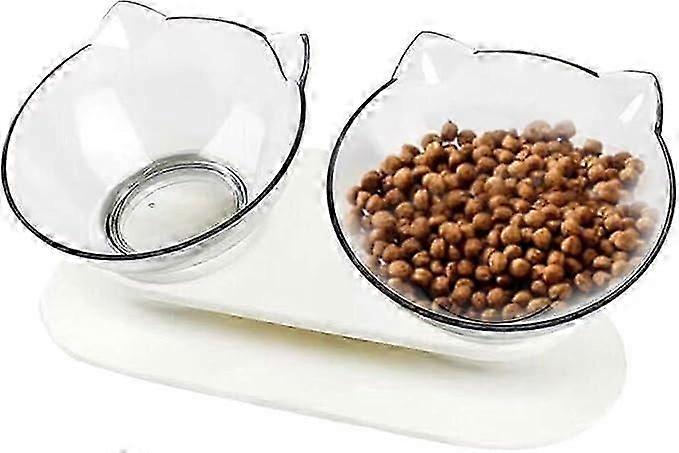 Cat bowl with bracket, 15 tilted cat water bowl, anti-tip double feeding bowl, suitable for cats and puppies
