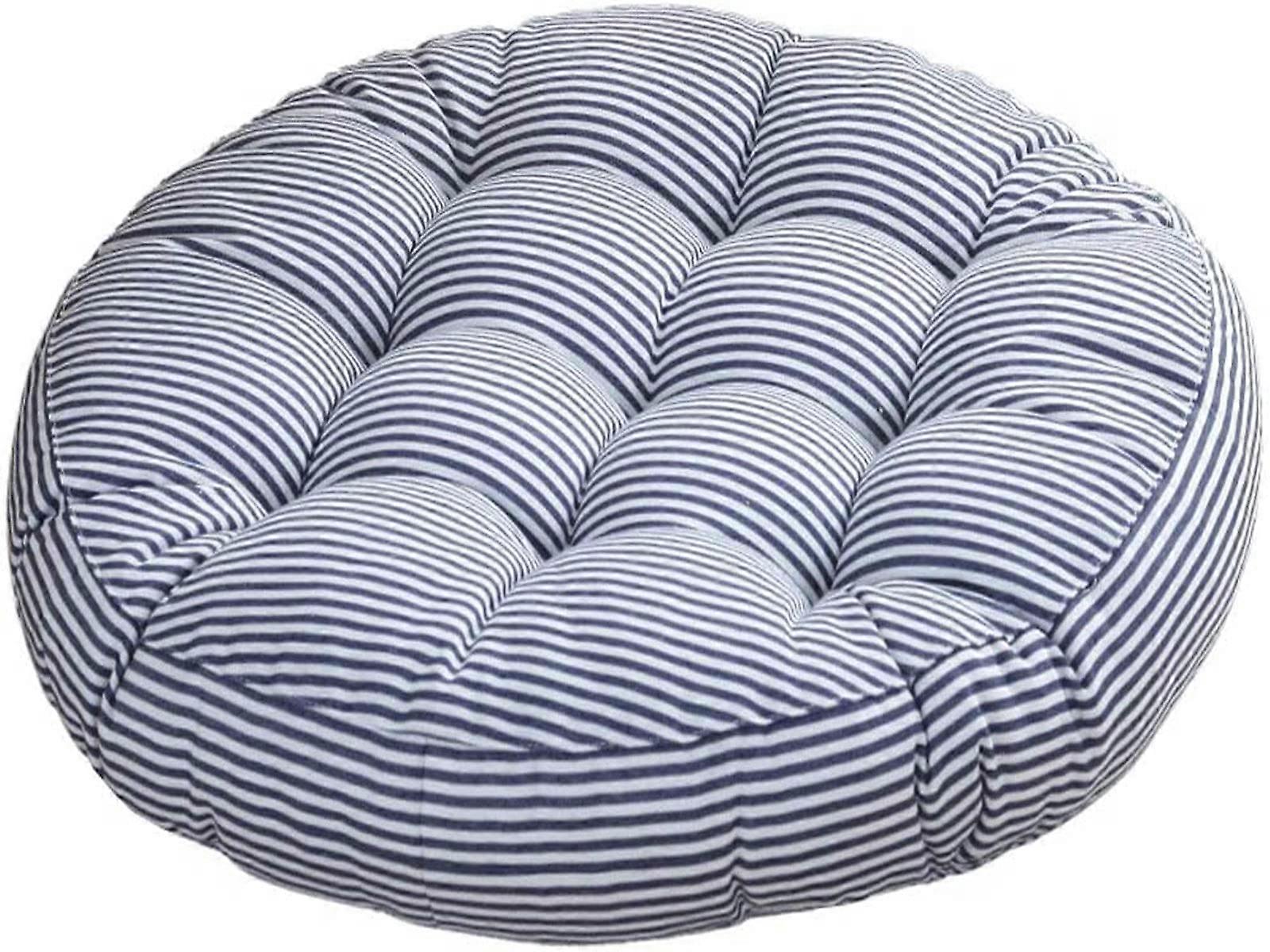 Round seat cushion made of cotton linen, Thick dining chair cushion (blue, 55x55x10cm)