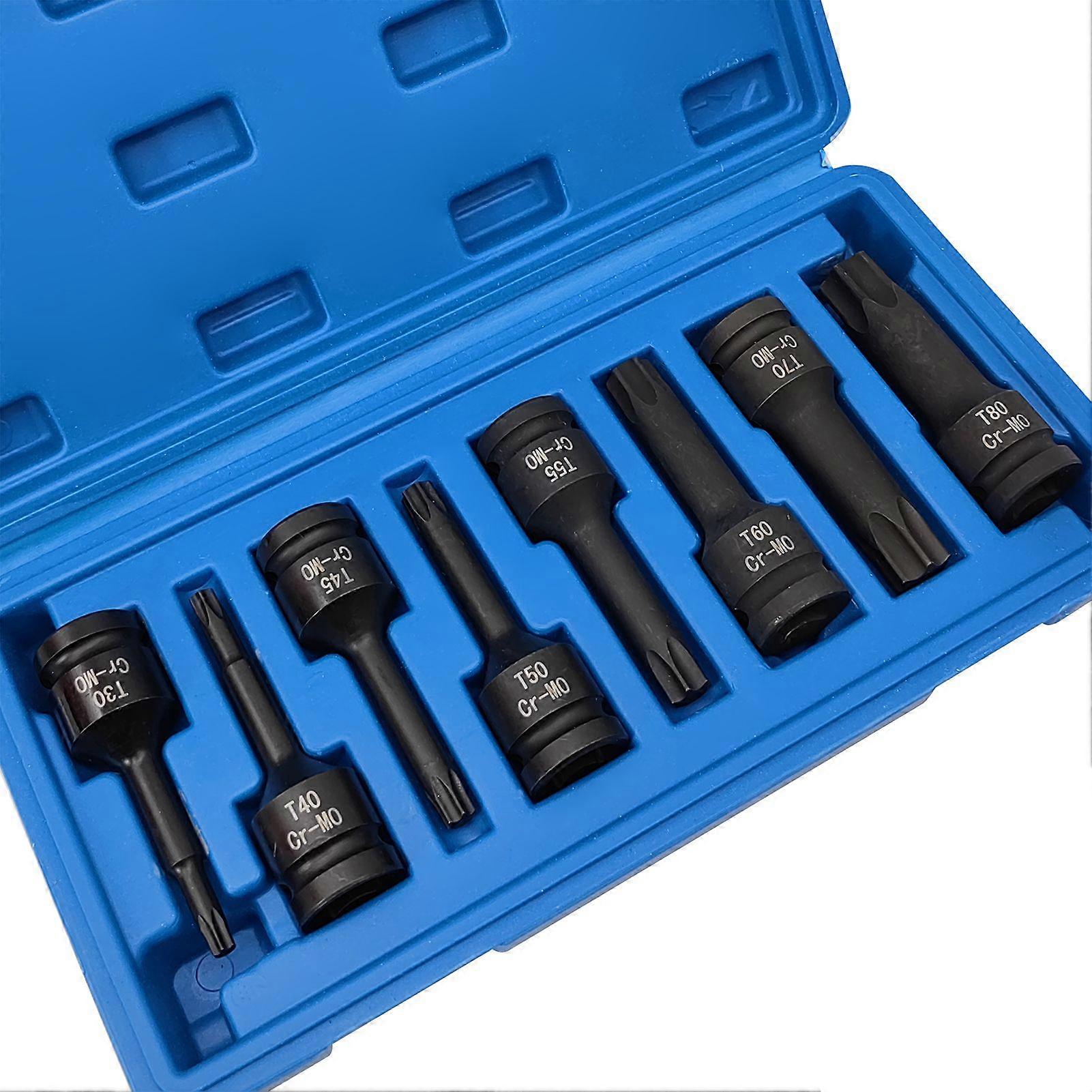 1/2in Drive Impact Torx Star Bit Socket Sets T30 T40 T45 T50 T55 T60 T70 T80 MK84655