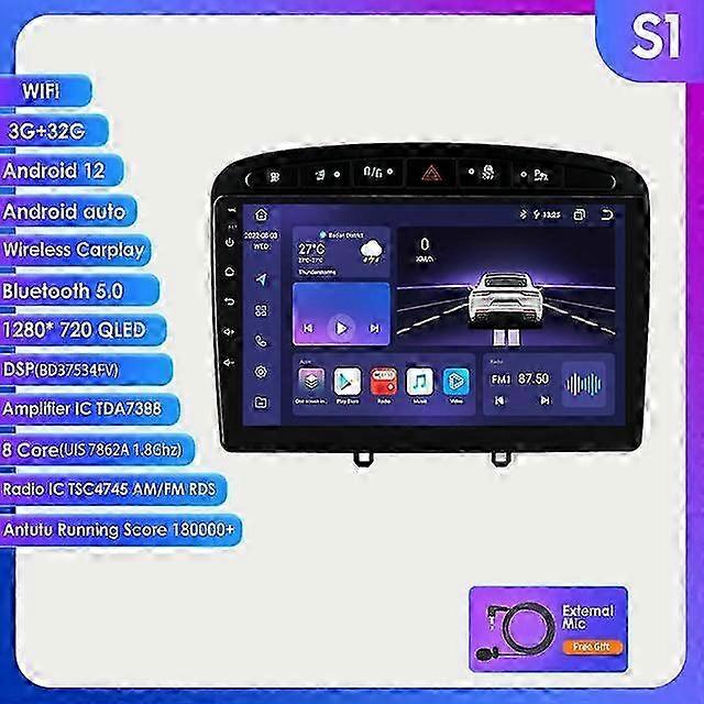 9Inch 2Din Android 12 Car Radio Multimedia Video Player for Suitable Brand 308 308SW 408 2012-2020 Carplay 4G-LTE GPS DSP IPS