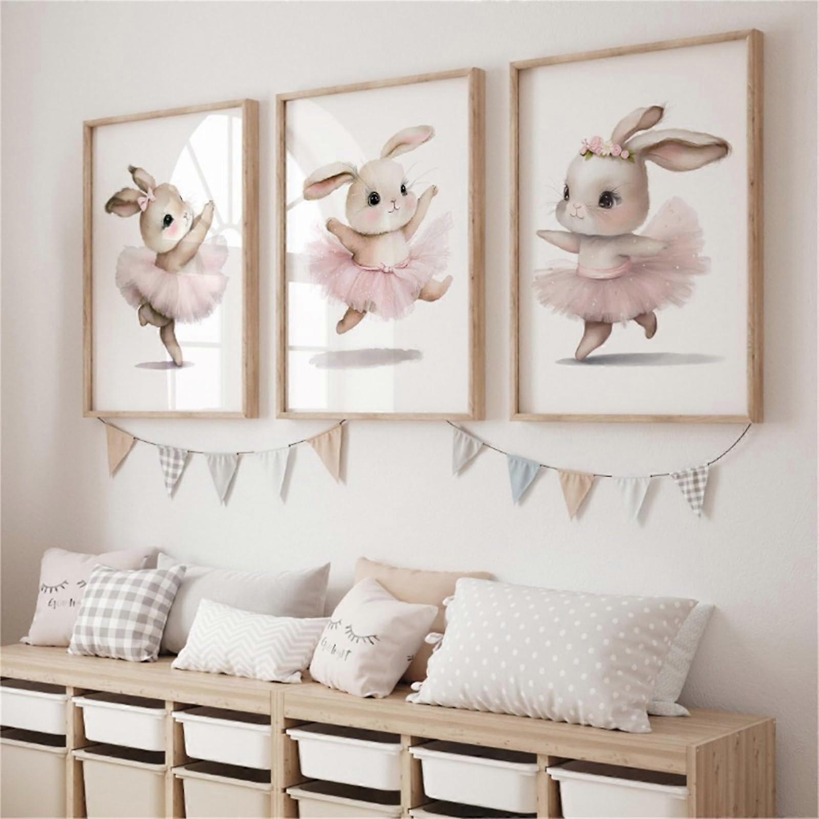 Premium Rabbit Poster Set for Children's Room, 30 x 40 cm Canvas Wall Art, Decorative Pictures for Baby Room, No Frame