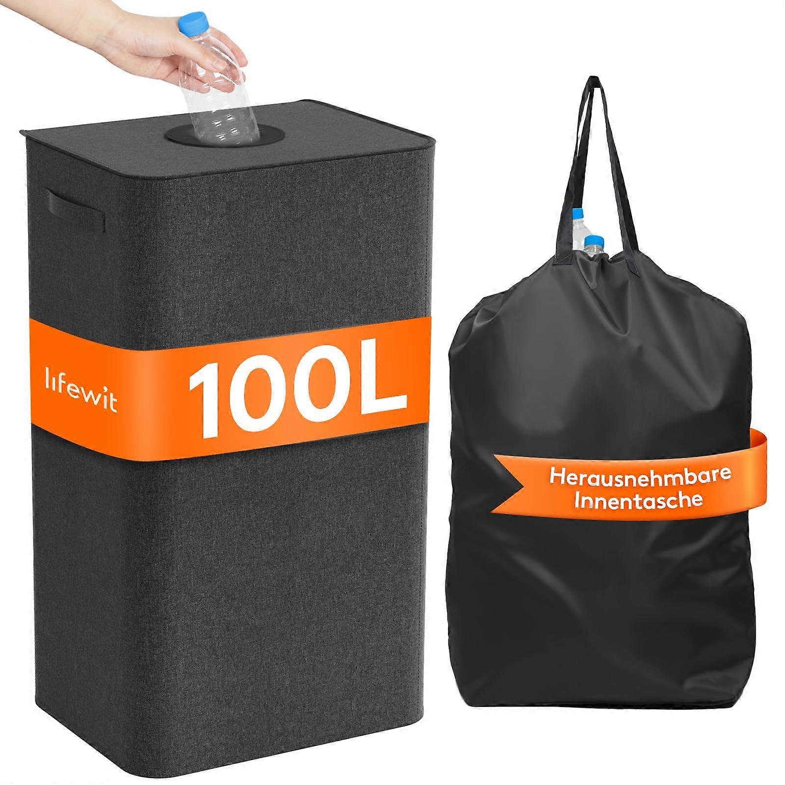 100L Deposit Bottles Collection Container with Lid - Large Dark Grey Storage for Empty & Waste Glass Bottles
