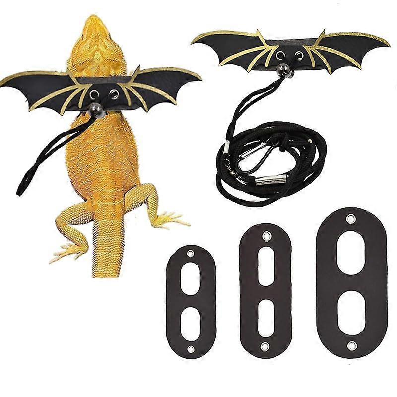 Beard Dragons Leash for Reptiles - Leather Wing Harness in 3 Sizes for Bearded Dragons and Lizards - Gold Color