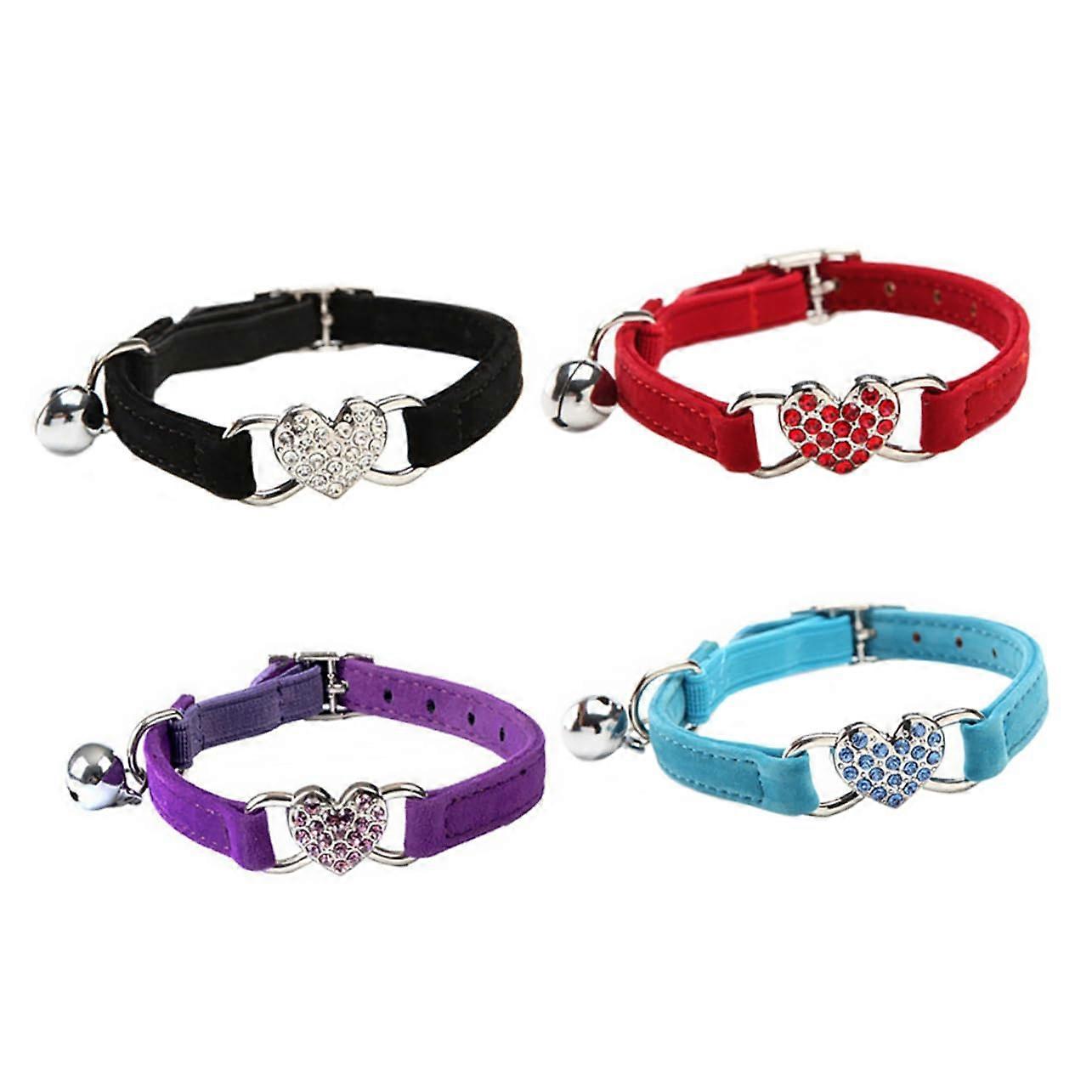 4Piece Adjustable Cat Collar with Bell, HeartShaped Sparkling Rhinestones for Cats and Daily Use Available