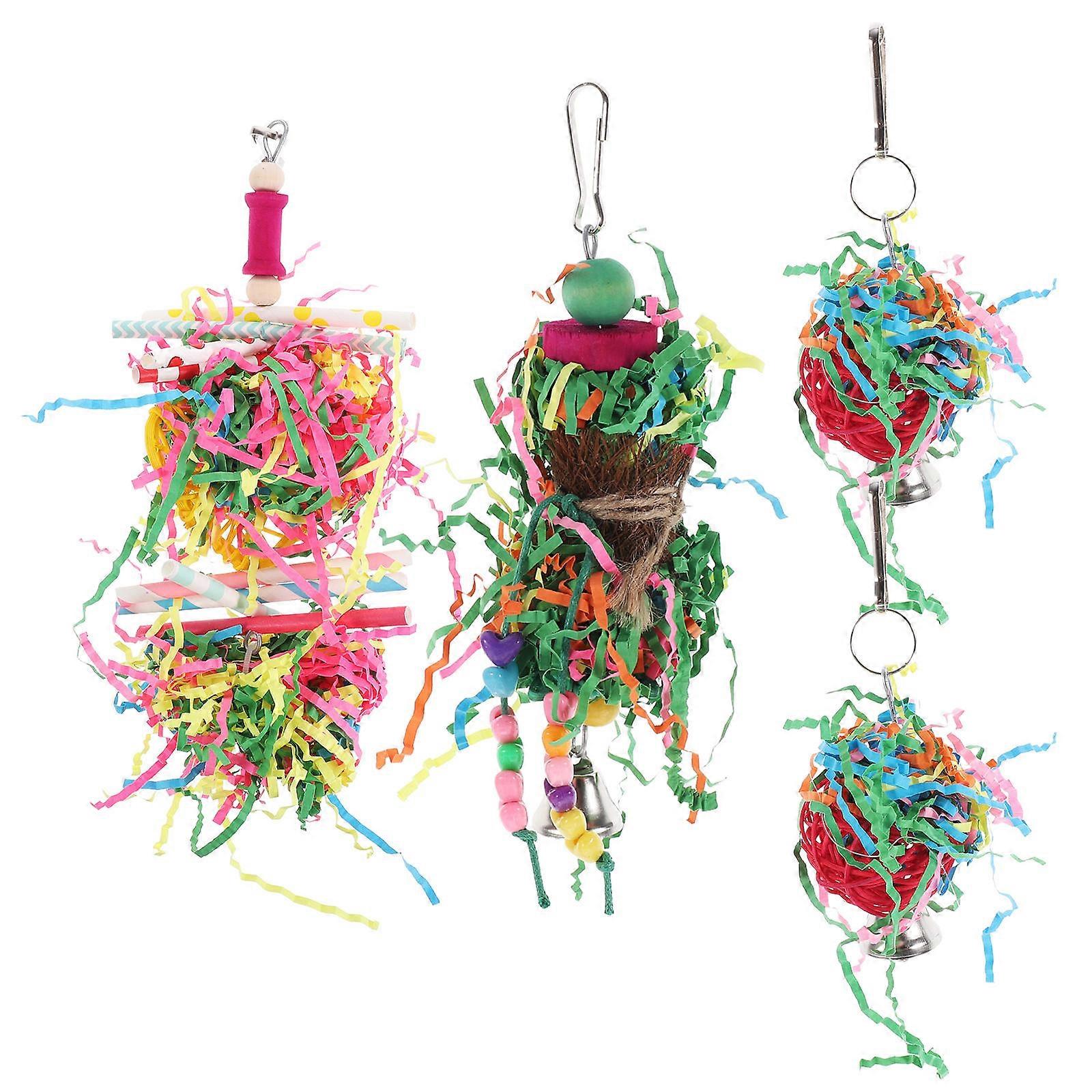 It looks like you're referring to a product listing for bird toys—specifically, 4pcs of wear resistant, parrot chewing hanging bird toys designed for