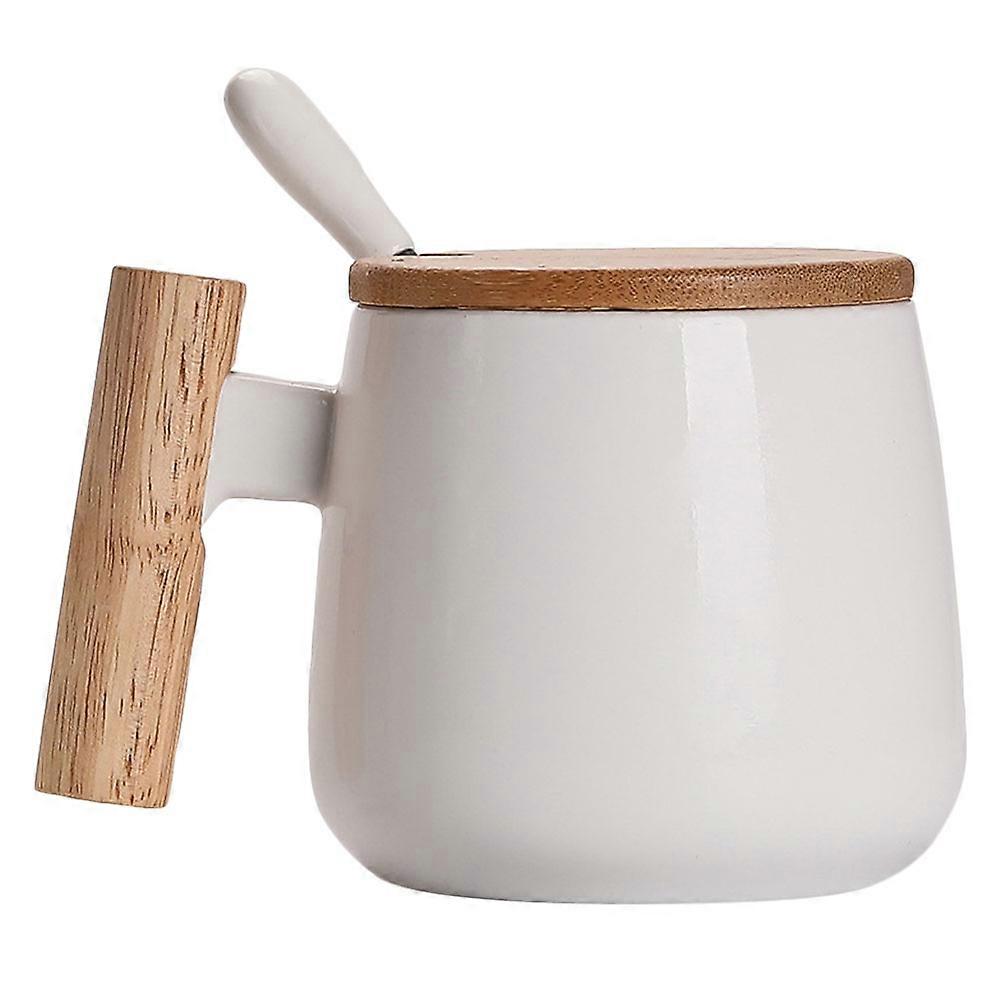 Simple Style Ceramic Mug with Wooden Handle for Storage Assorted Color Heat Resistant and 1