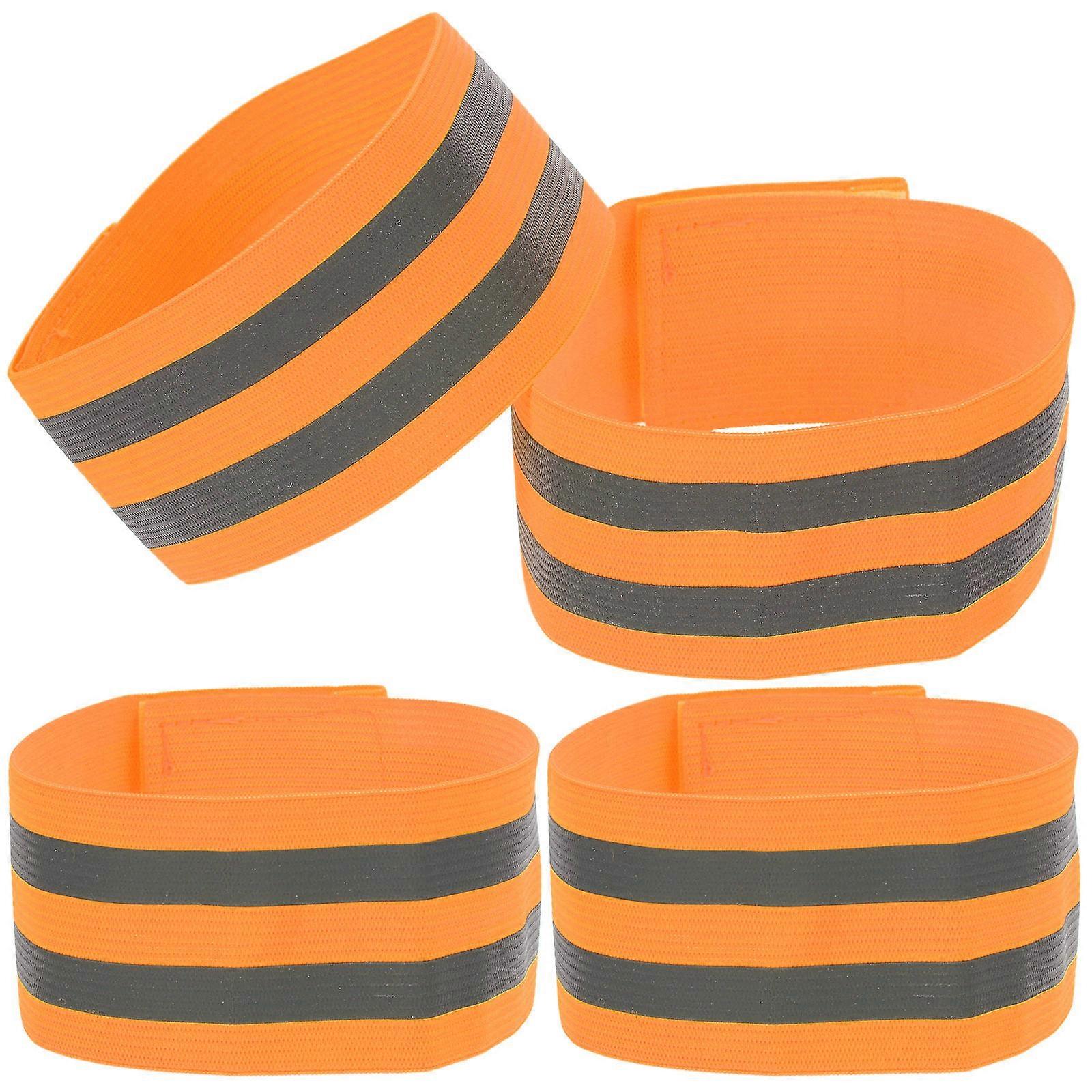 Safety Arm Bands Reflective Straps Practical Armbands For Adults Children Pets Orange Elastic Webbing 4Set