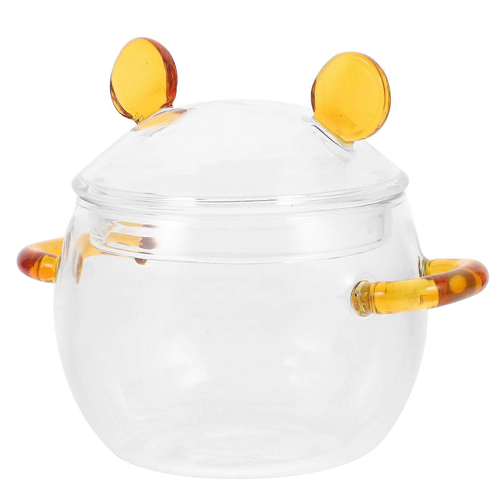 Glass Soup Pot Cookware For Family Meals Double Handles 1Set Round Shape Transparent