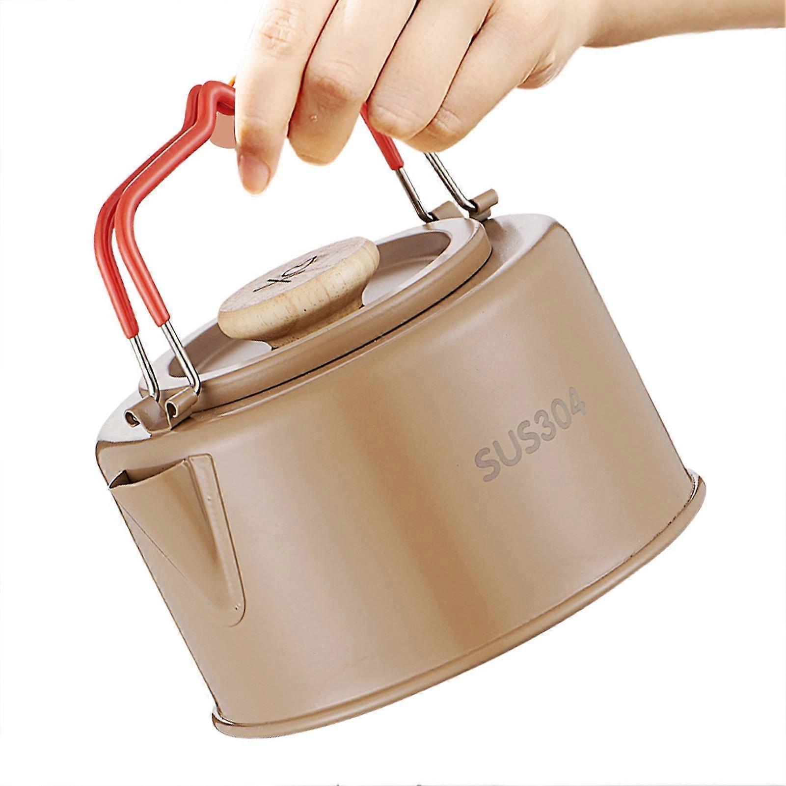 Camping Kettle 1100ml Capacity Stainless Steel Hot Water Kettle Stove Top Compatible Heat-Resistant Handle Teapot