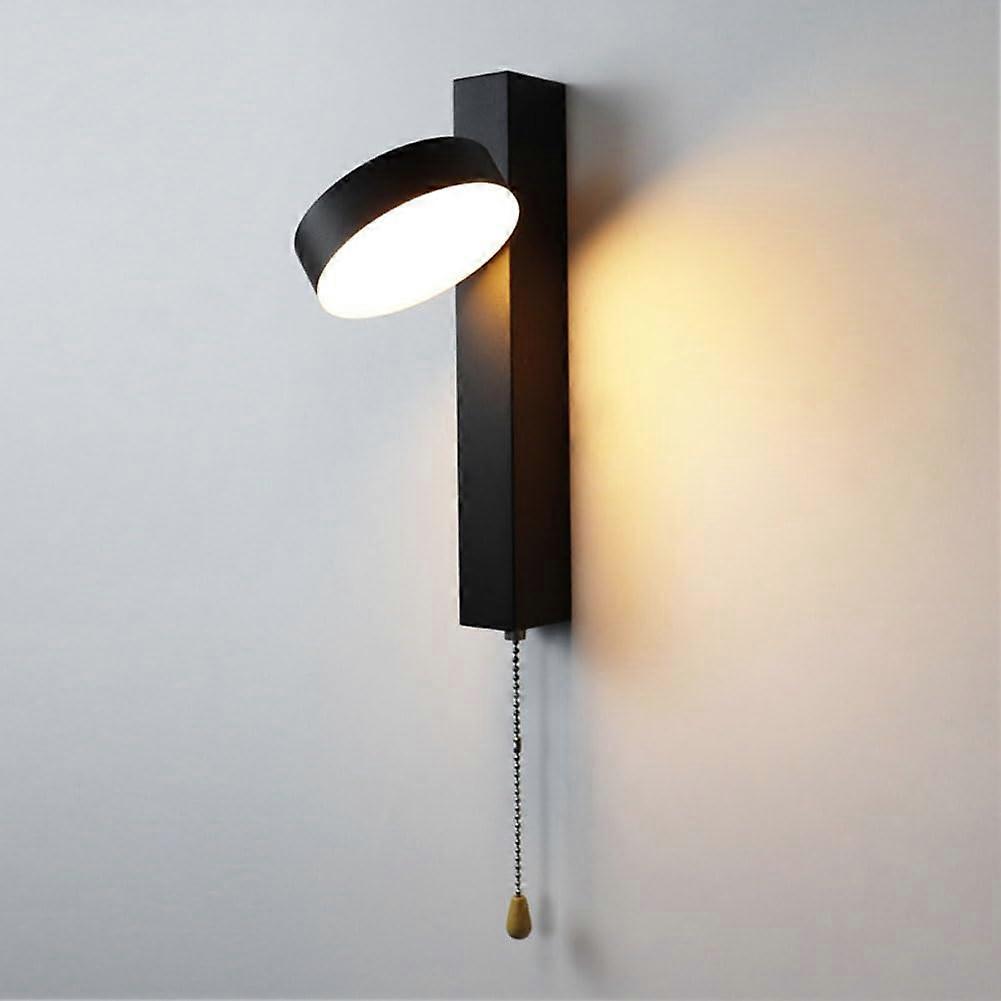 LED Indoor Wall Light with Switch, 180° Rotatable Acrylic Bedside Lamp, 3 Color Temperatures, 7W Black Swivelling Wall Lamp