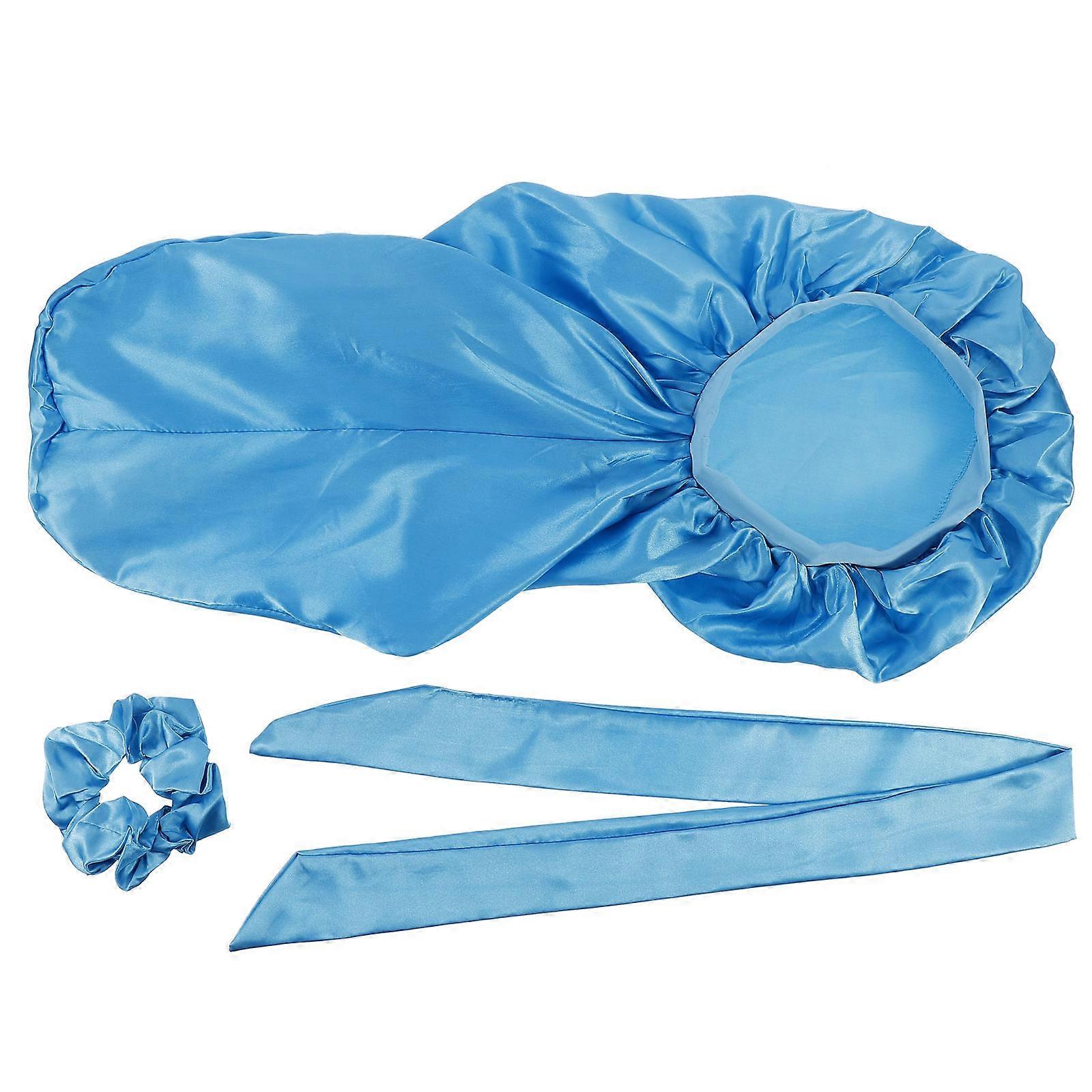 Hair Care Hat Long Silk Style Preservation Home Use Sky-Blue 1Set