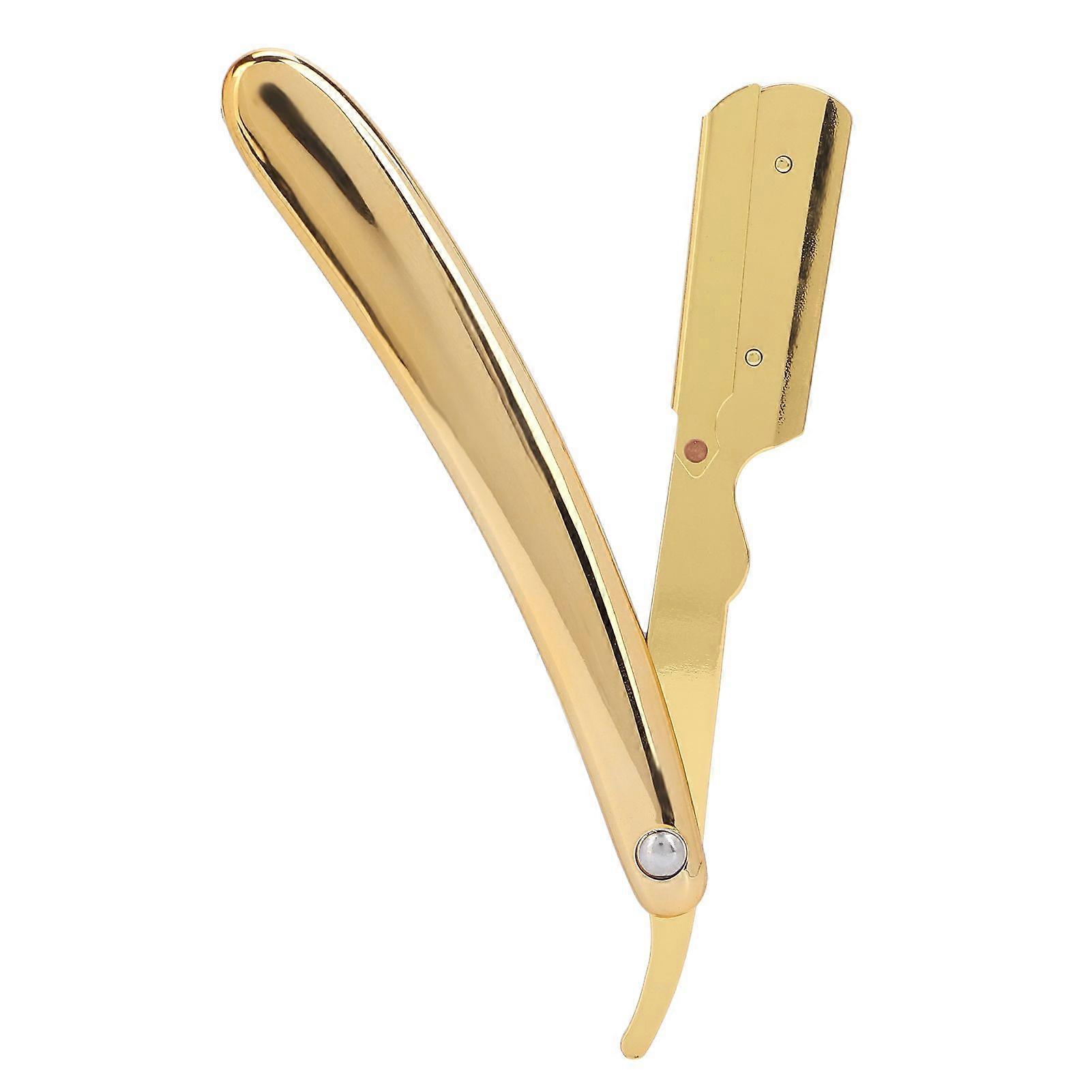 Men's Folding Handle Razor Plated Professional Straight Edge Razor for Hair Salon (Without Blade)Plated GoldYMMR)