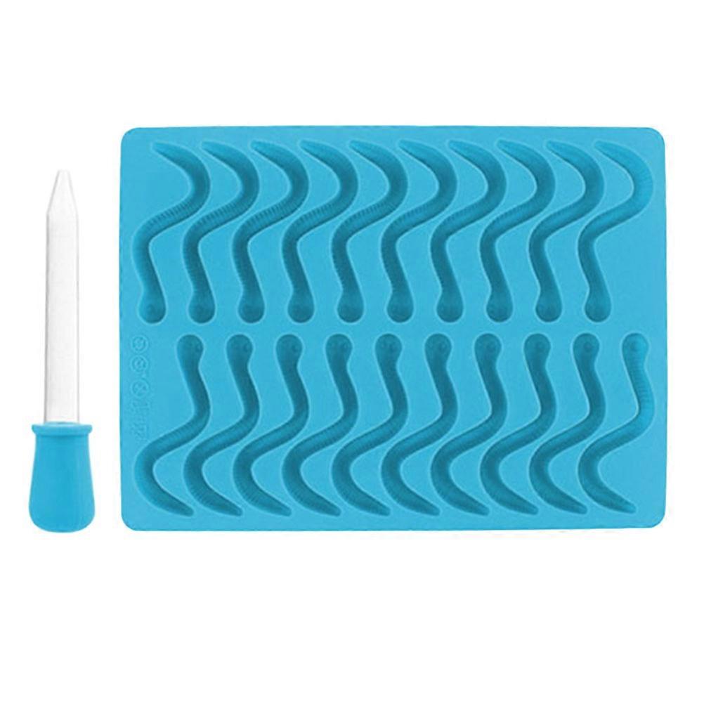 Worm Silicone Mold For Candy Making Ice Cube Jelly Diy Crafts Environmental Protection Non Stick 9.6×7.1×0.3In Blue 1Set
