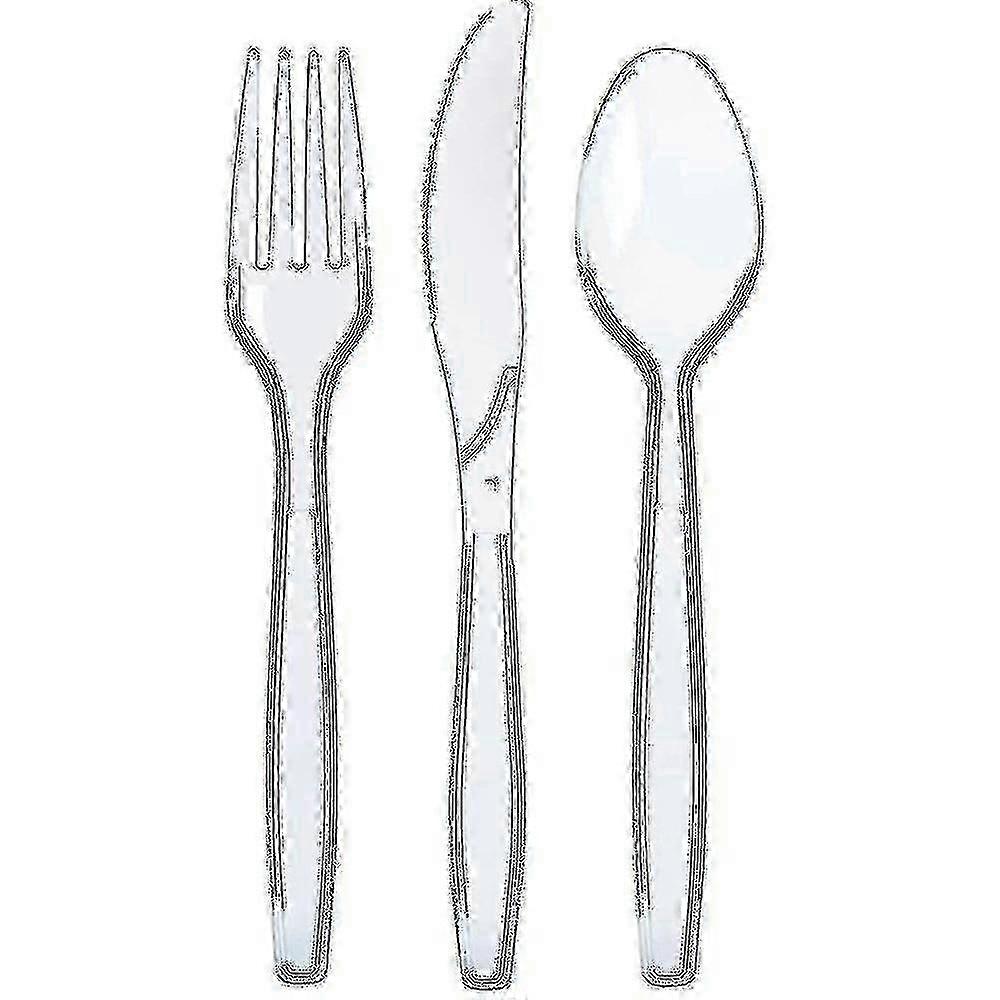 300-piece Clear Plastic Silverware Set - Disposable Cutlery Set With Forks, Spoons, And Knives - Heavy Duty Bulk Flatware Set
