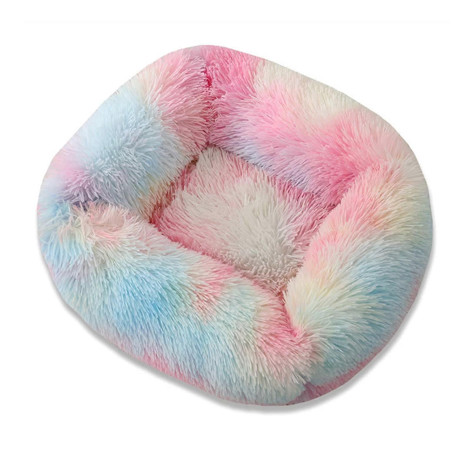 Soft Donut Dog Cat Bed, Warm Plush Pet Pillow Bed with NonSlip Bottom (A, S)