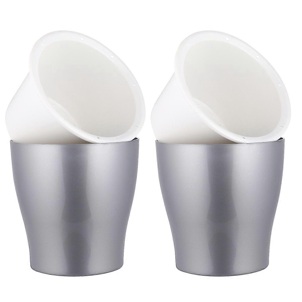 Water Storage Lazy Flower Pots For Indoor Decor Silver Regular Shape 2Pcs