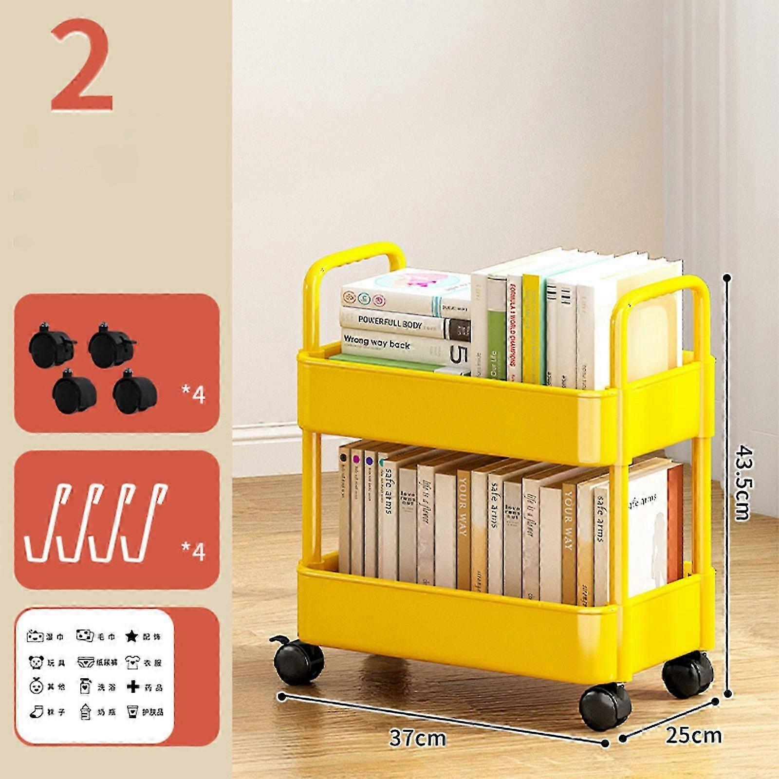 Auxiliary Cart With Wheels, 2/3 Tier Storage Shelves With Hooks, Rolling Storage Cart, Rolling Shelf Mobile Storage Organizer, Book Organizer