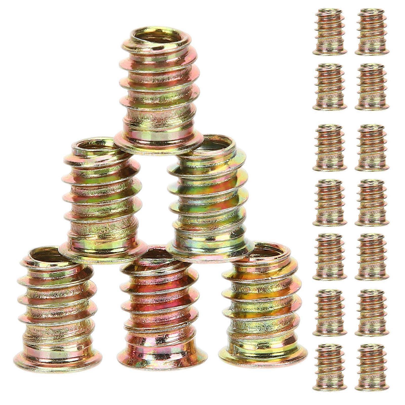 Wood Furniture Hardware Fixture Connectors Threaded Insert M6x15 For Carpentry Cylindrical Shape 100Pcs