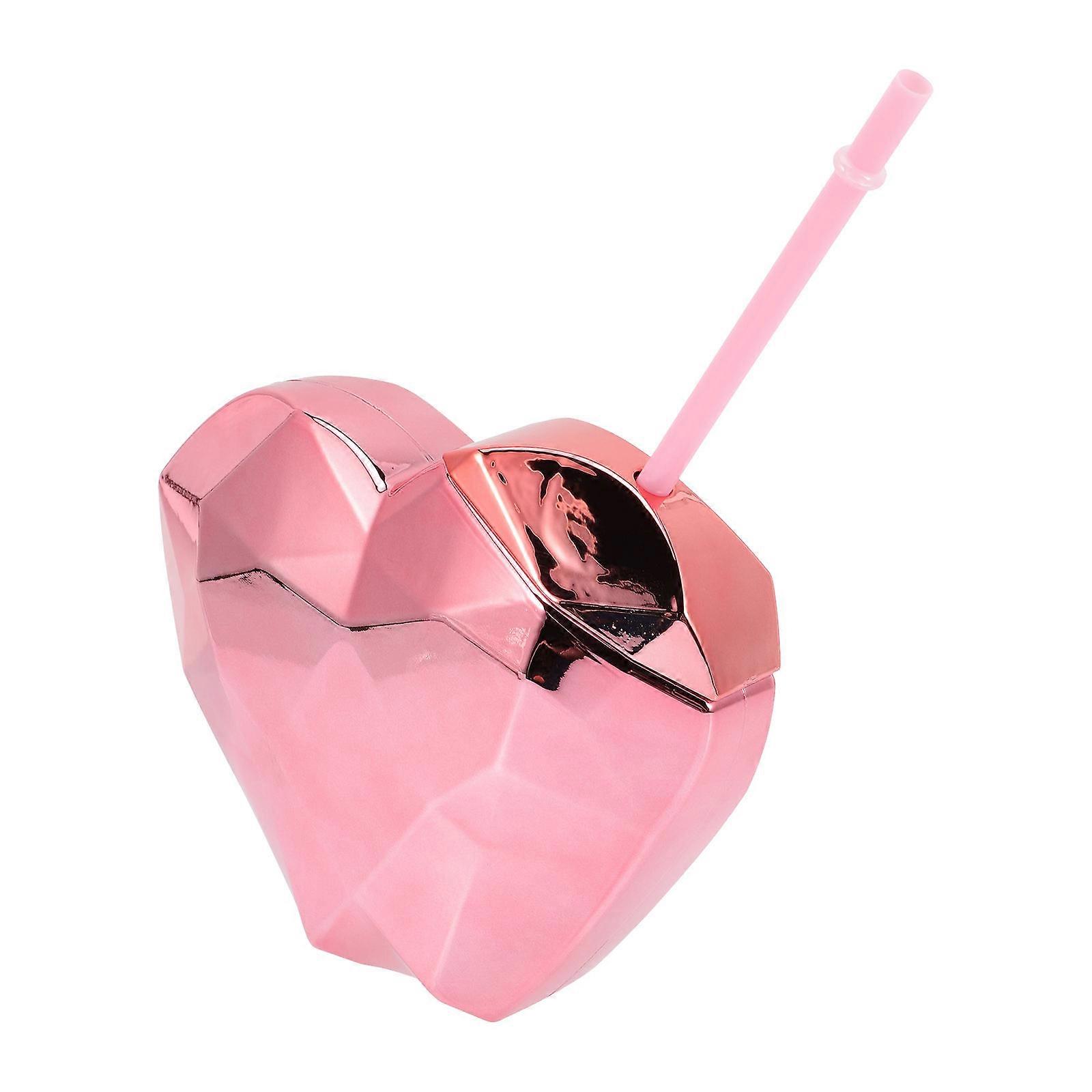 Heart Shaped Cups For Beach Theme Party With Straw Romantic Design 700ml Size 16.7x13.5cm 1Pcs