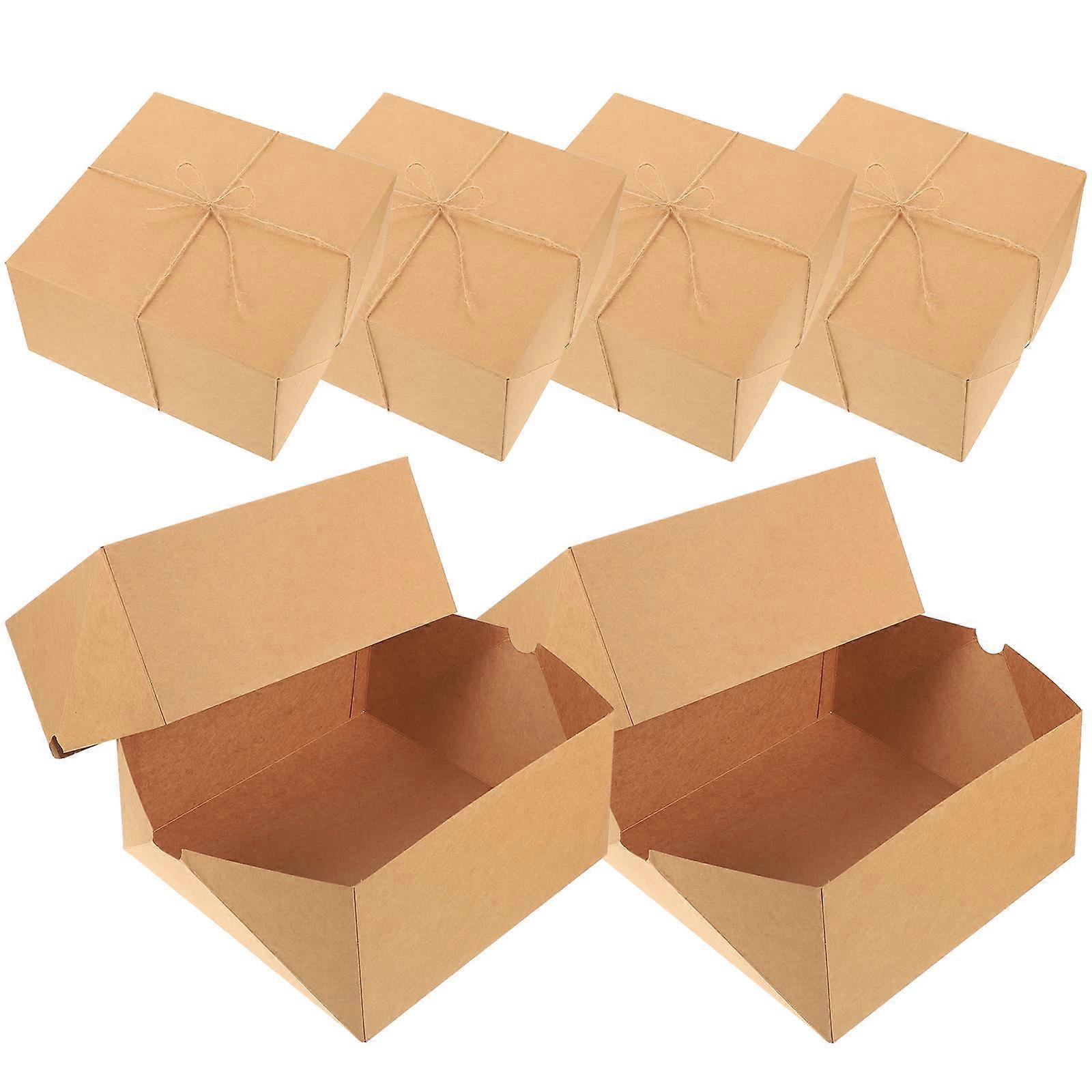Gift Wrapping Boxes Brown Kraft Paper Square Packaging Storage Holder 6Pcs