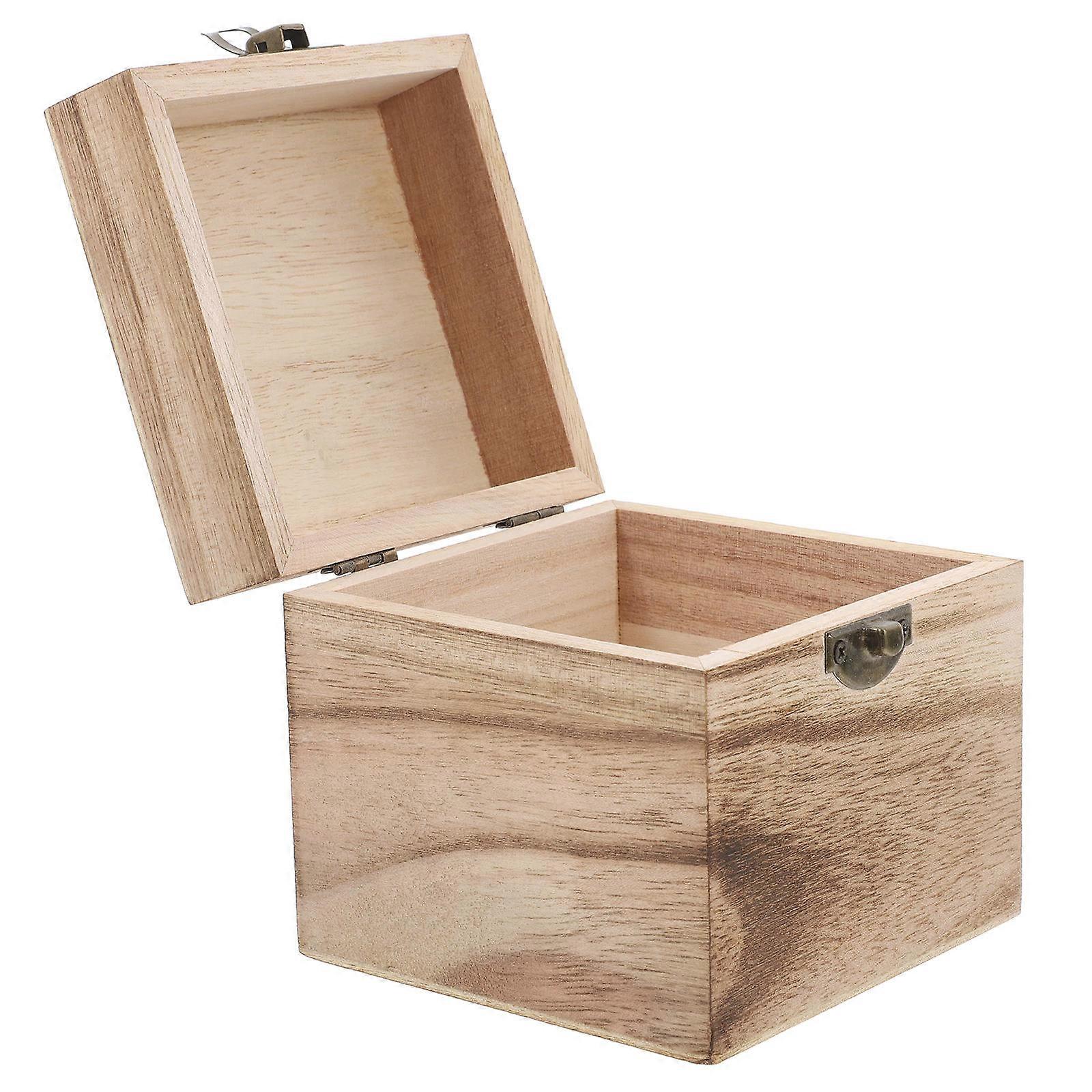 Light Brown Unfinished Wood Jewelry Box 1Set For Birthday Present Minimalist Design Square Shape Storage Function