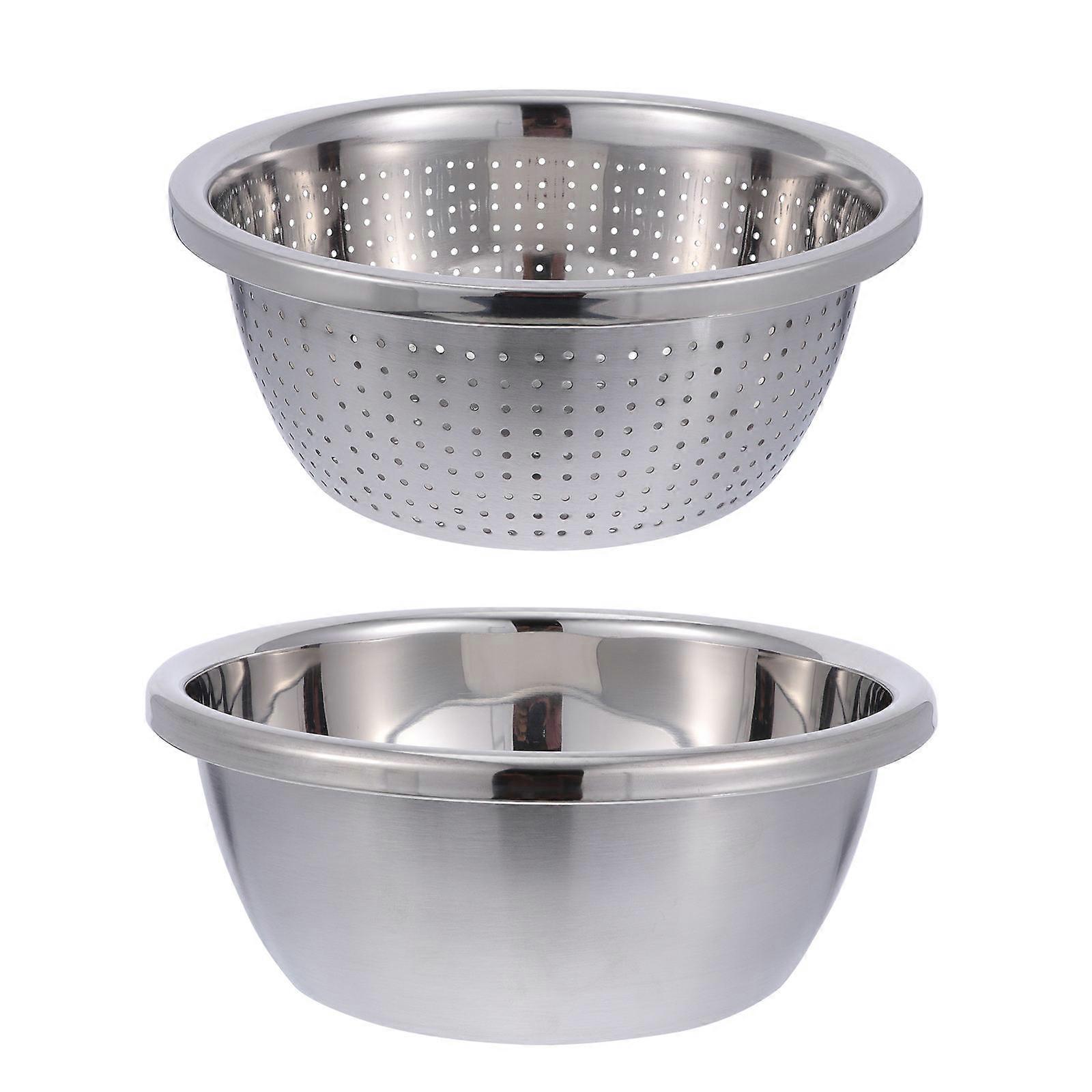 Silver Stainless Steel Drain Bowl for Kitchen 2Pcs Fruit Draining