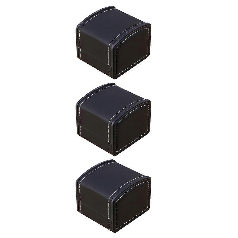 Portable Watch Case with PU Black Color for Storage Use Suitable for Outdoor and Home 3 Pieces