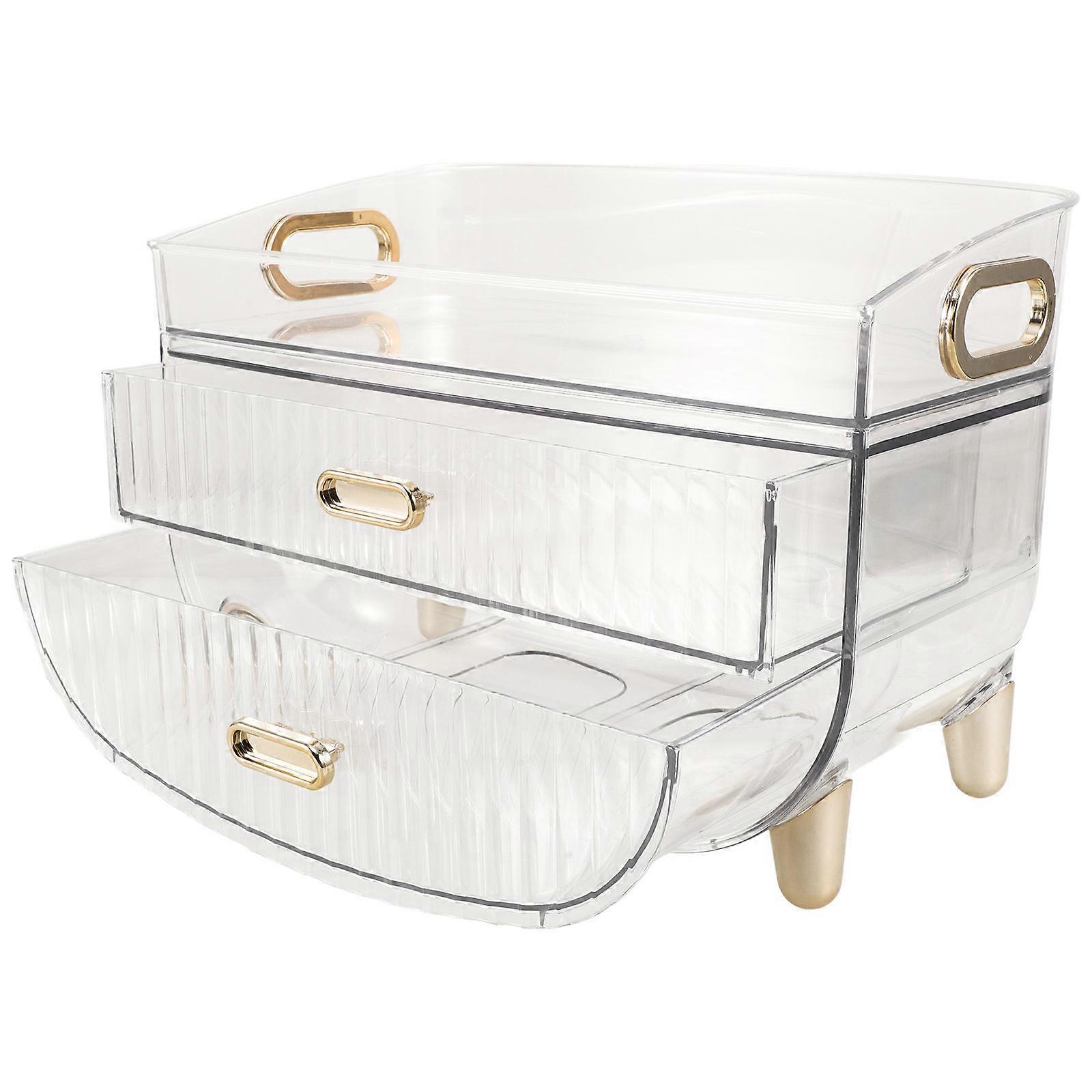 Transparent Plastic Makeup Organizer with Drawers for Vanity Countertop Storage 3layer Large Capacity
