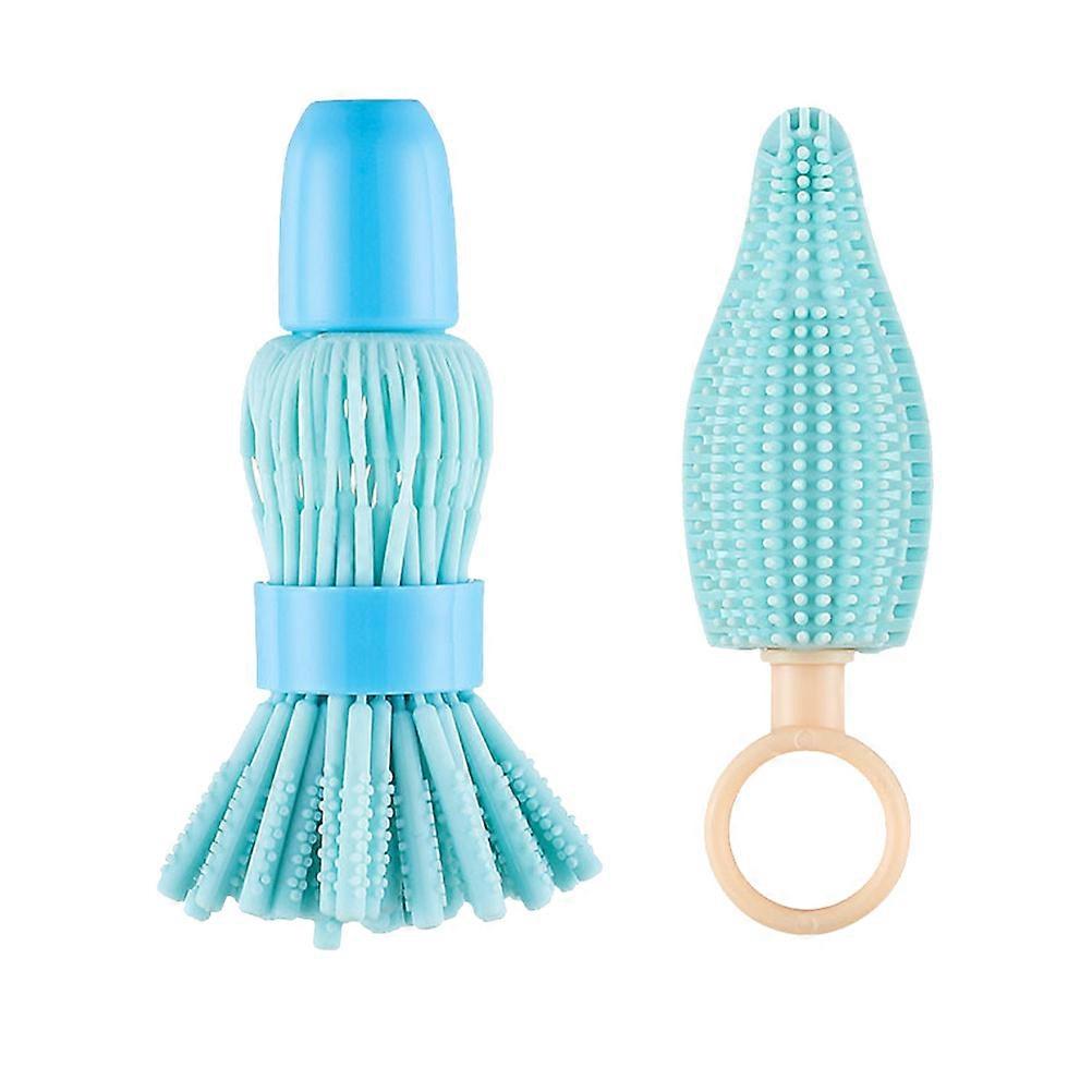 Baby Bottle and Pacifier Brush with Silicone for Home Use Blue Hand Shaking Design 2 Pieces