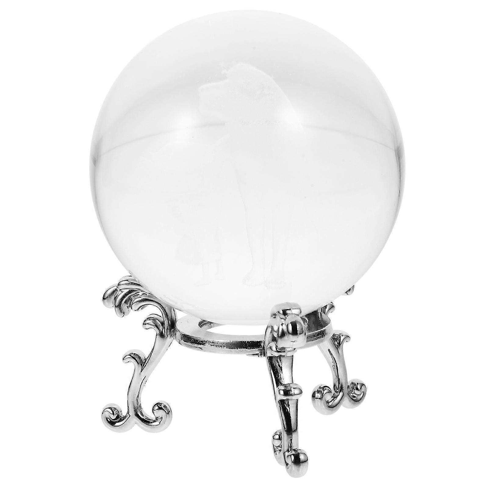 Crystal Ball Sphere Creative Design Tabletop Ornament Transparent Round With Metal Stand 1Set