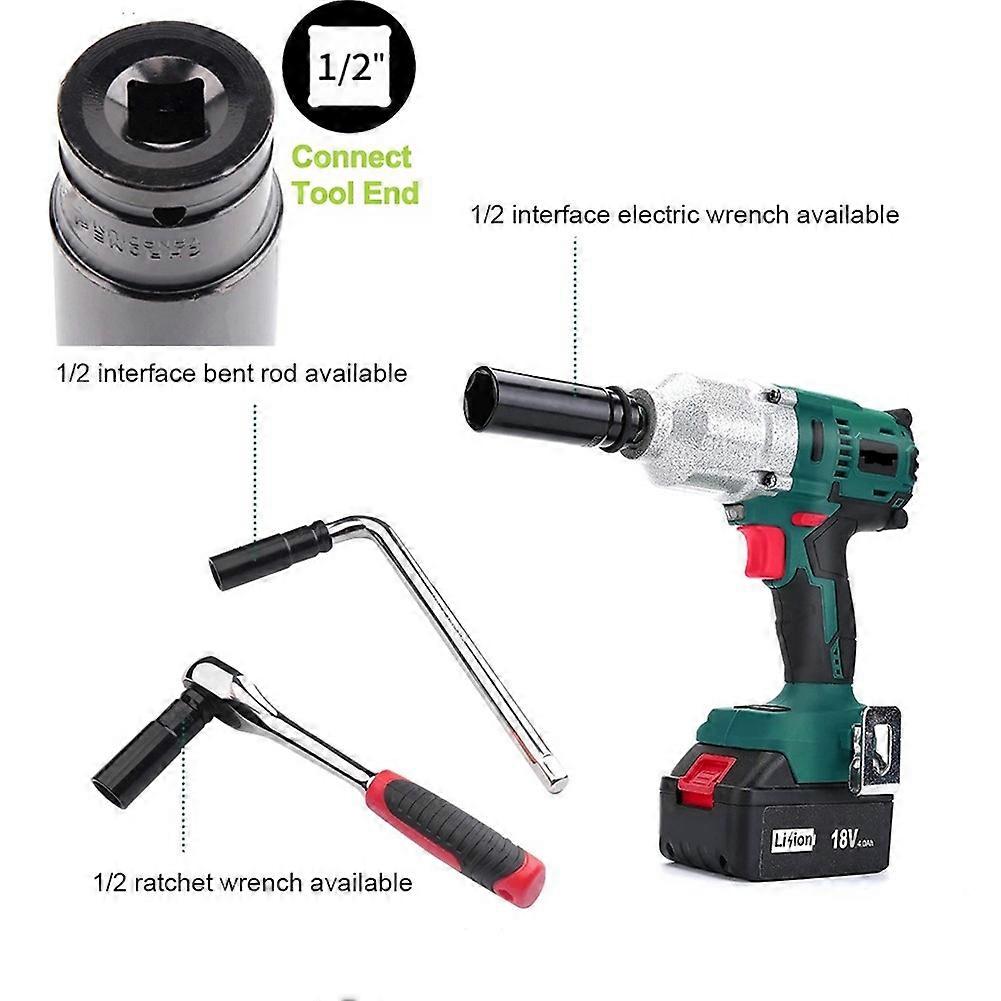 1PC 1/2“ 驱动六角套筒 8-21mm 冲击扳手六角螺栓 8-24mm 适配器扳手套筒,带转换器扳手