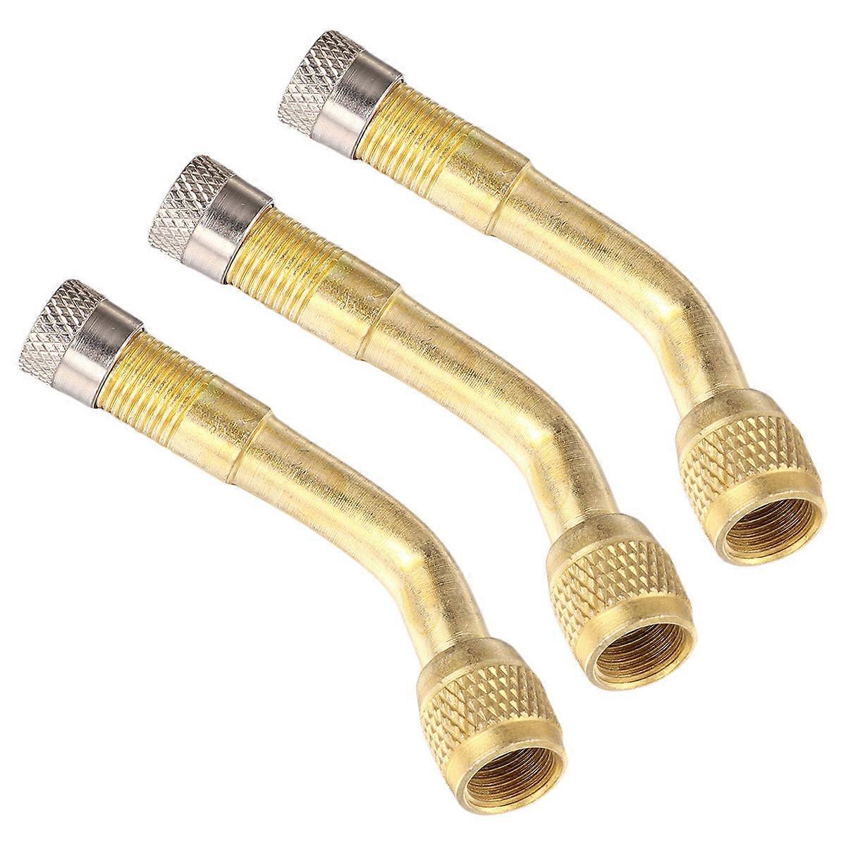 Copper Tire Stem Extension Adaptor for Car Golden Ideal for Everyday Tire Inflation 135 Degree Curved 3PCS