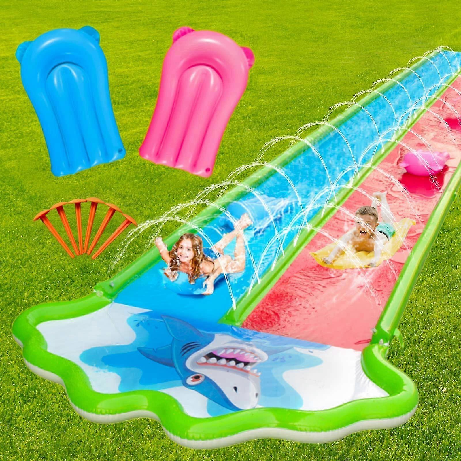 AURA Slip and Slide Inflatable Water Slides with 2 Bodyboards 20x6ft Summer Toy, Bluered