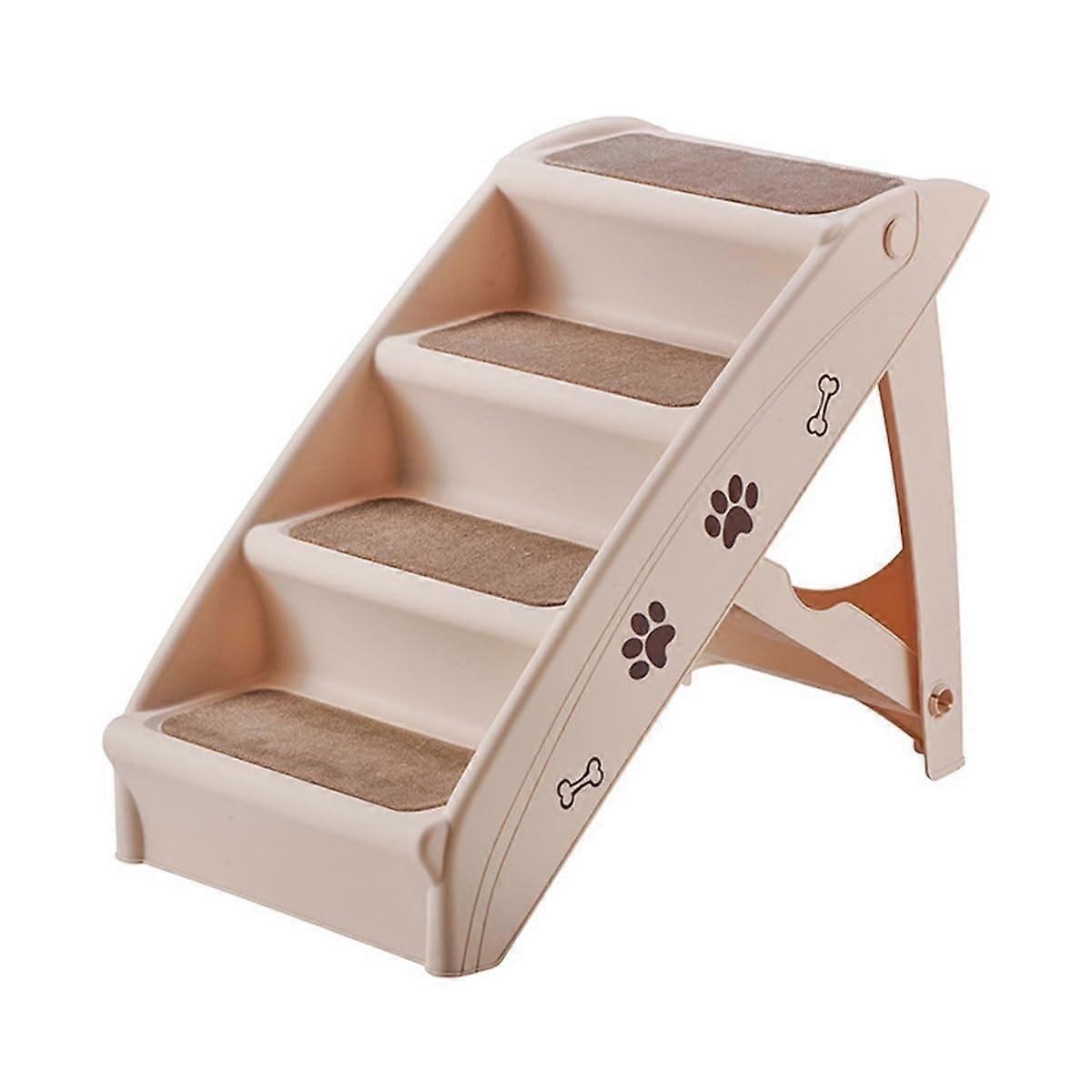 Dog Stairs 4 Steps Beige, Pet Access Ramp for Sofa, Bed and Car, Climbing Aid, Max. Grey, PP and Felt Material