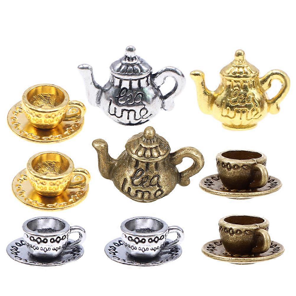 3 Sets Miniature Tea Set Dollhouse Accessories Vintage Teapot Cup for Tiny House Decor Play Scenes