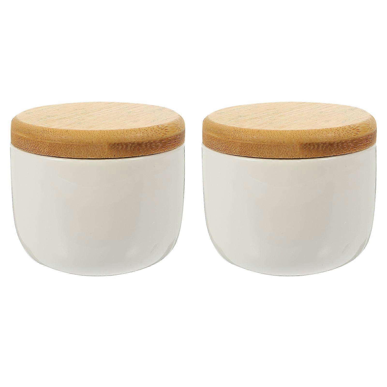 2Pcs Ceramic Tea Canister with Bamboo Lid for Storage White Small Size and Design