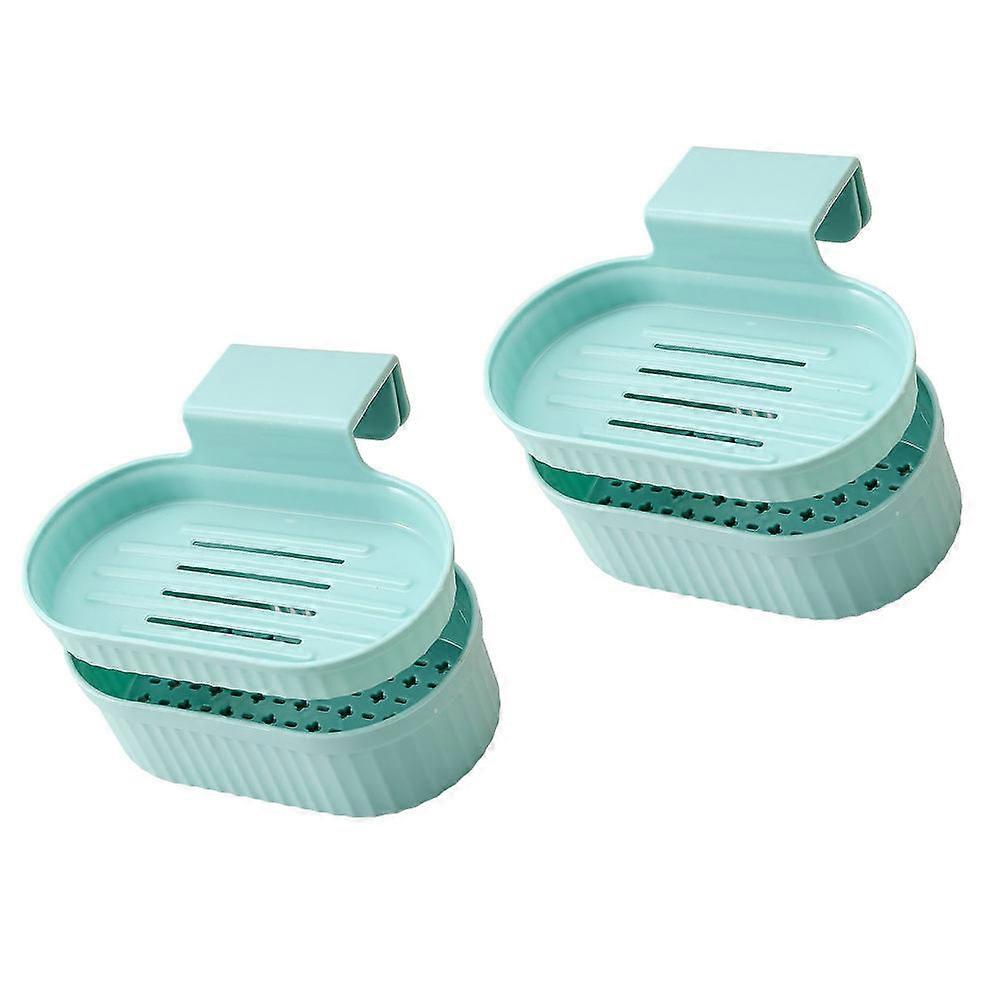 Double Layer Sink Baskets   2 Sets, Punch Design, Efficient Drainage & Space Saving Plastic Sponge Storage Racks for Kitchen Organization